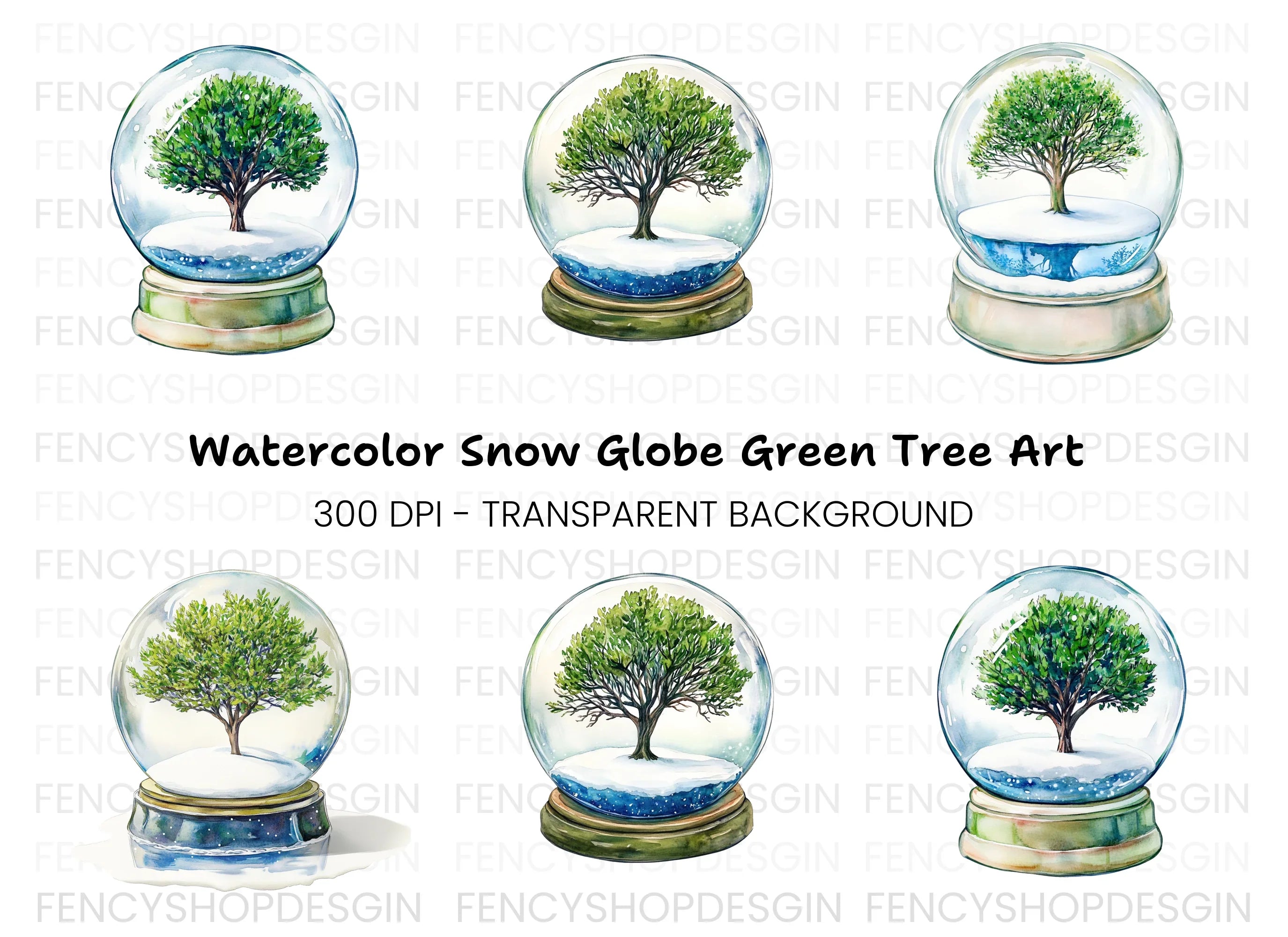 Snow Globe Trees Clipart Bundle