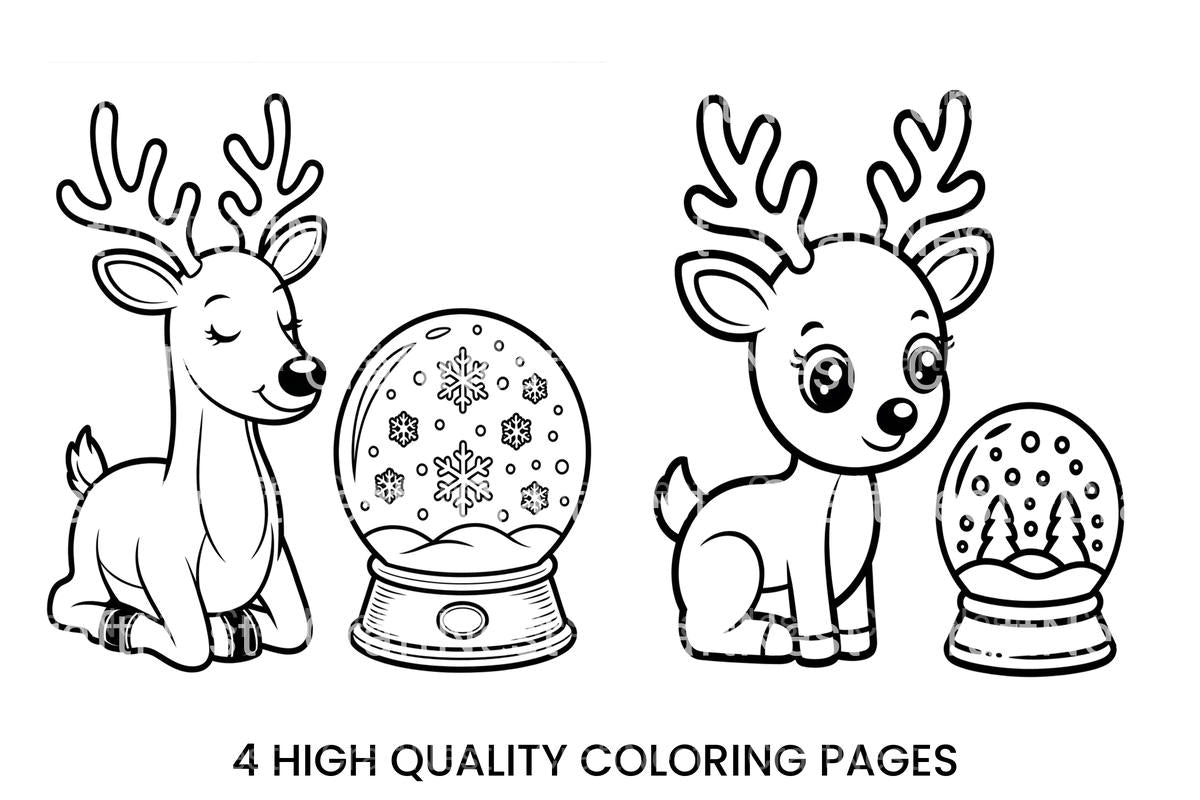 Cute Reindeer and Snow Globe Coloring Books