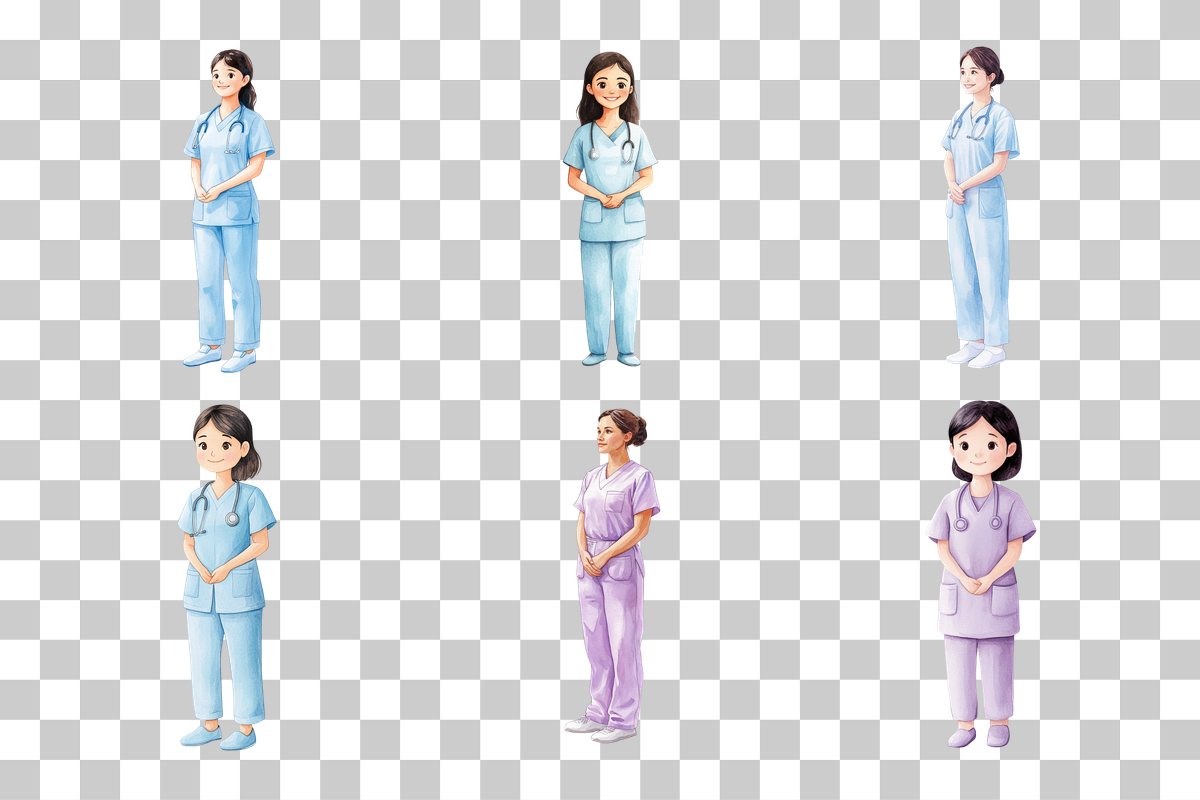 Cute Nurse Cartoon Character Clipart Bundle - CraftNest - Digital Crafting and Art