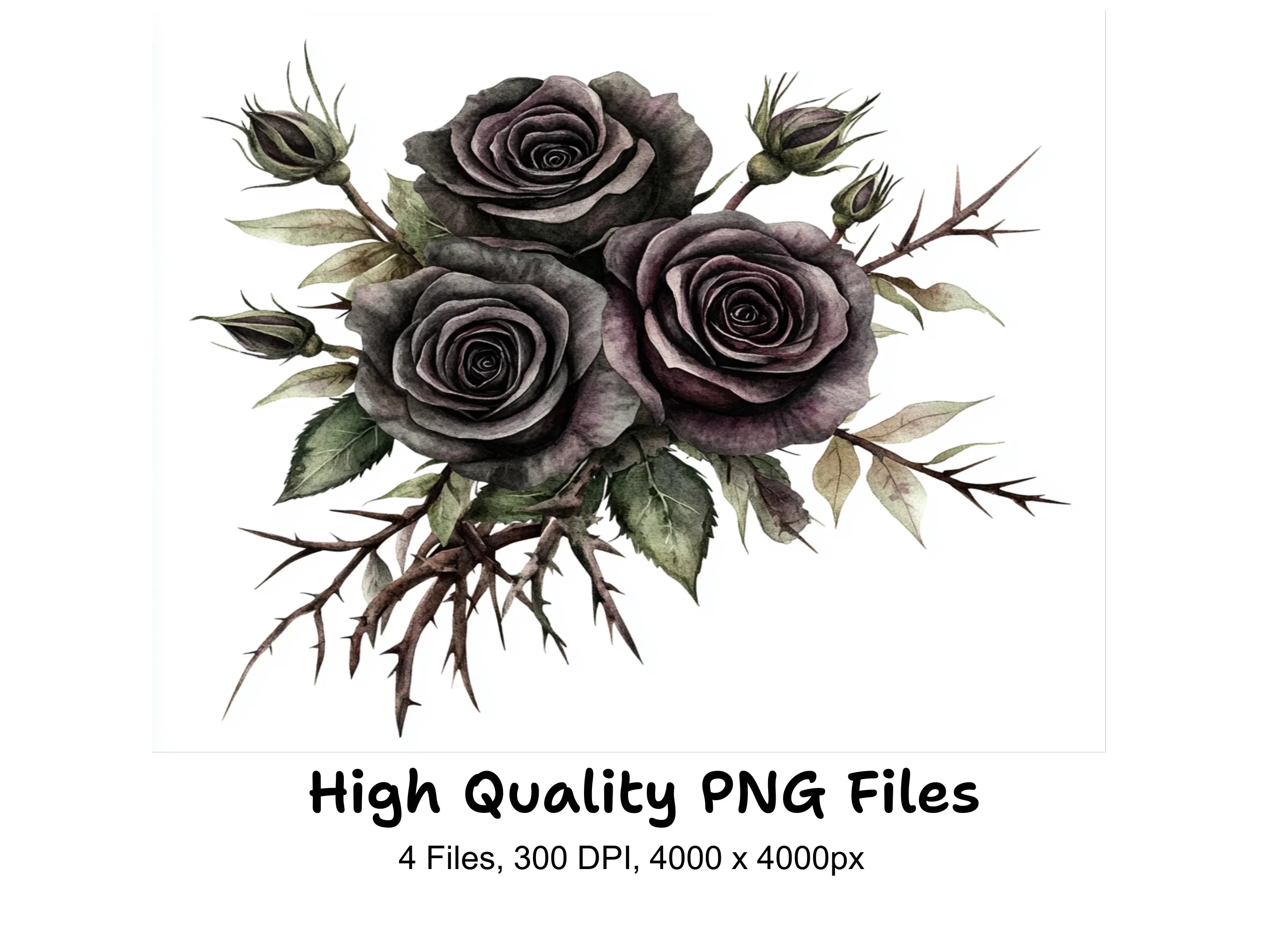 Gothic Black Rose Bouquets Clipart Bundle
