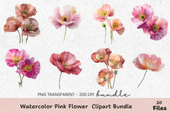 Pink Flower Clipart Bundle 404 - CraftNest - Digital Crafting and Art