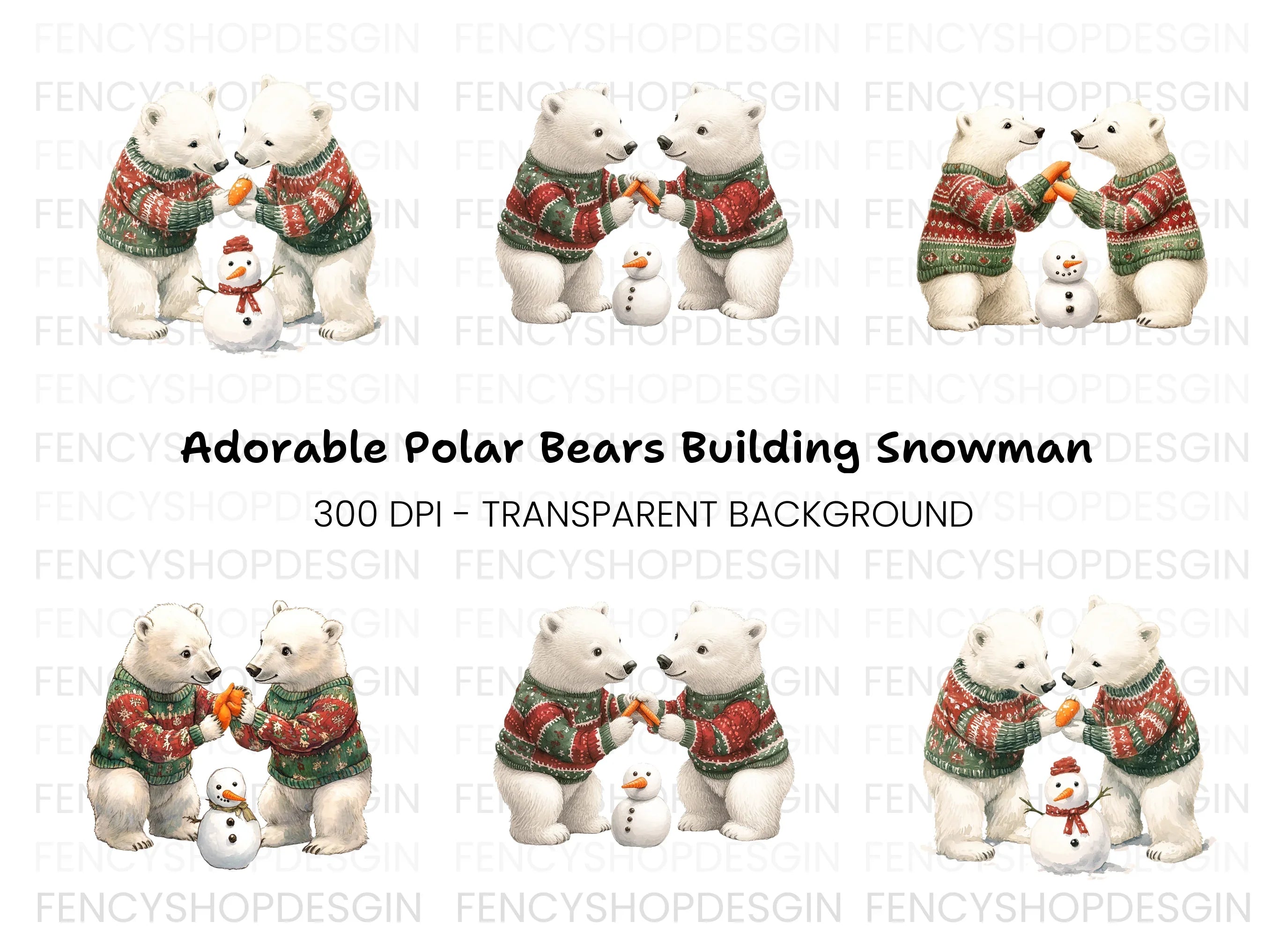 Cute Polar Bears Christmas Clipart Bundle