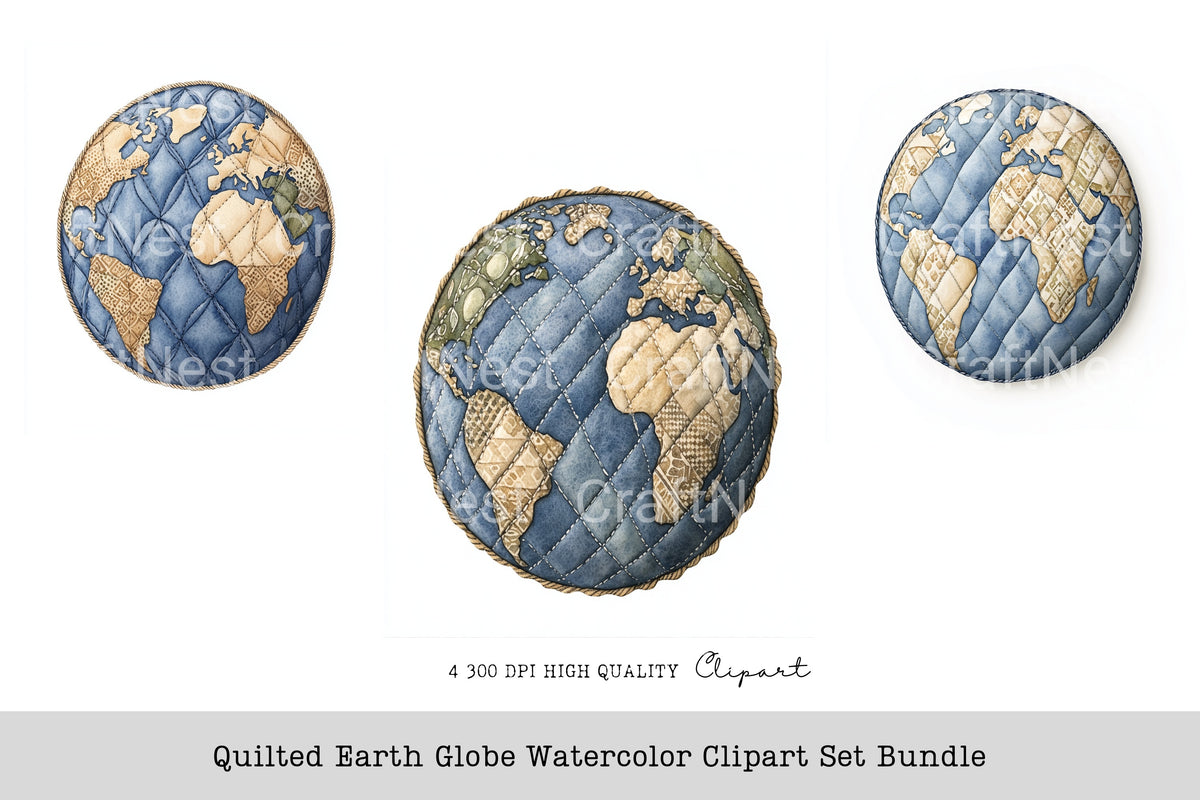 Quilted Earth Globe Clipart Bundle
