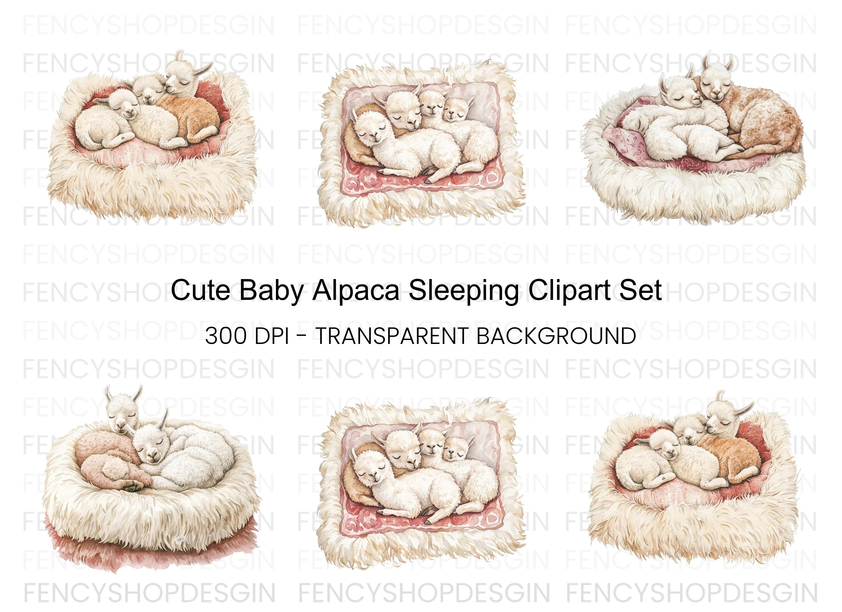 Cute Sleeping Baby Alpaca Clipart Bundle
