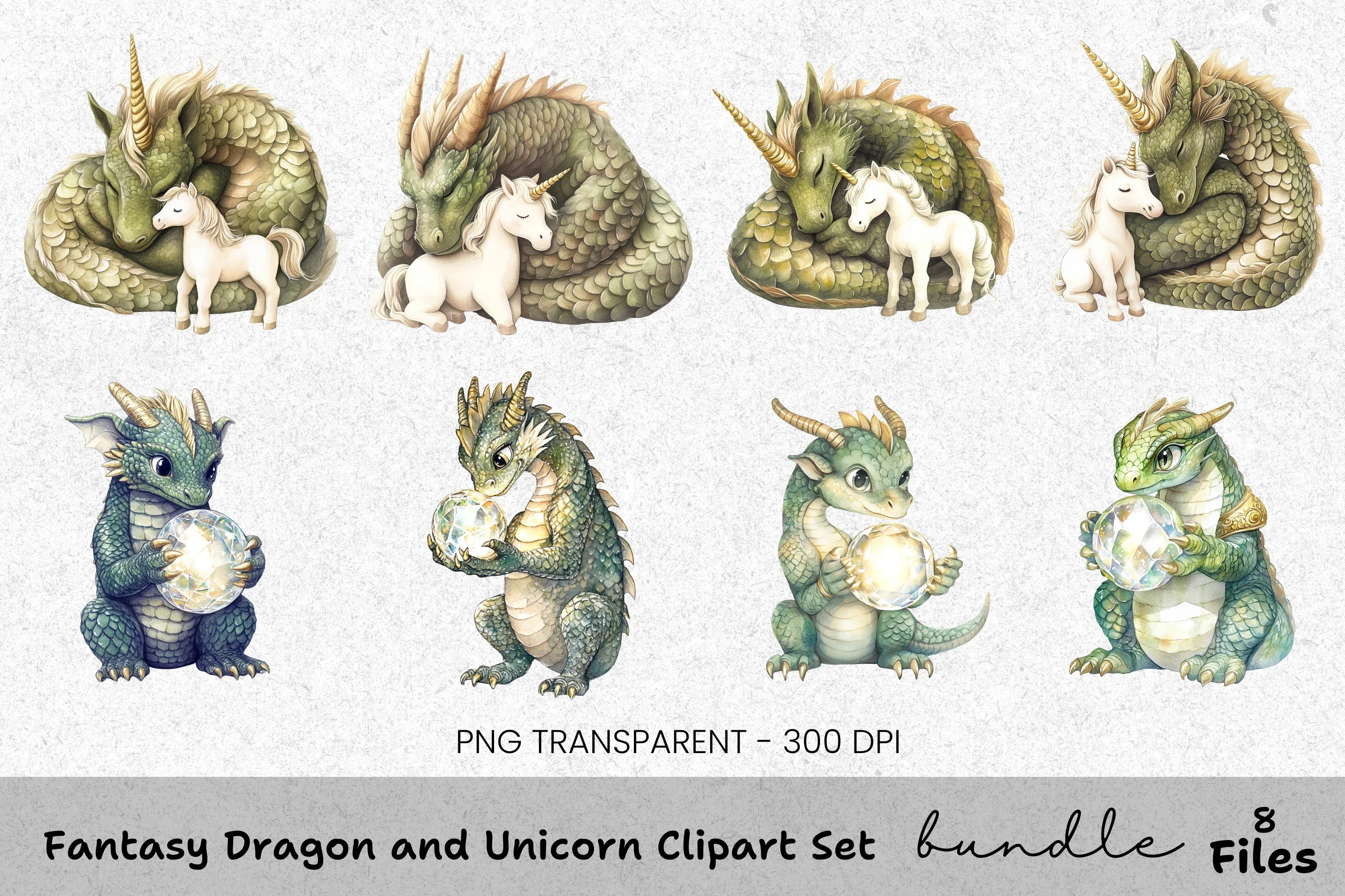 Fantasy Dragon and Unicorn Clipart Bundle