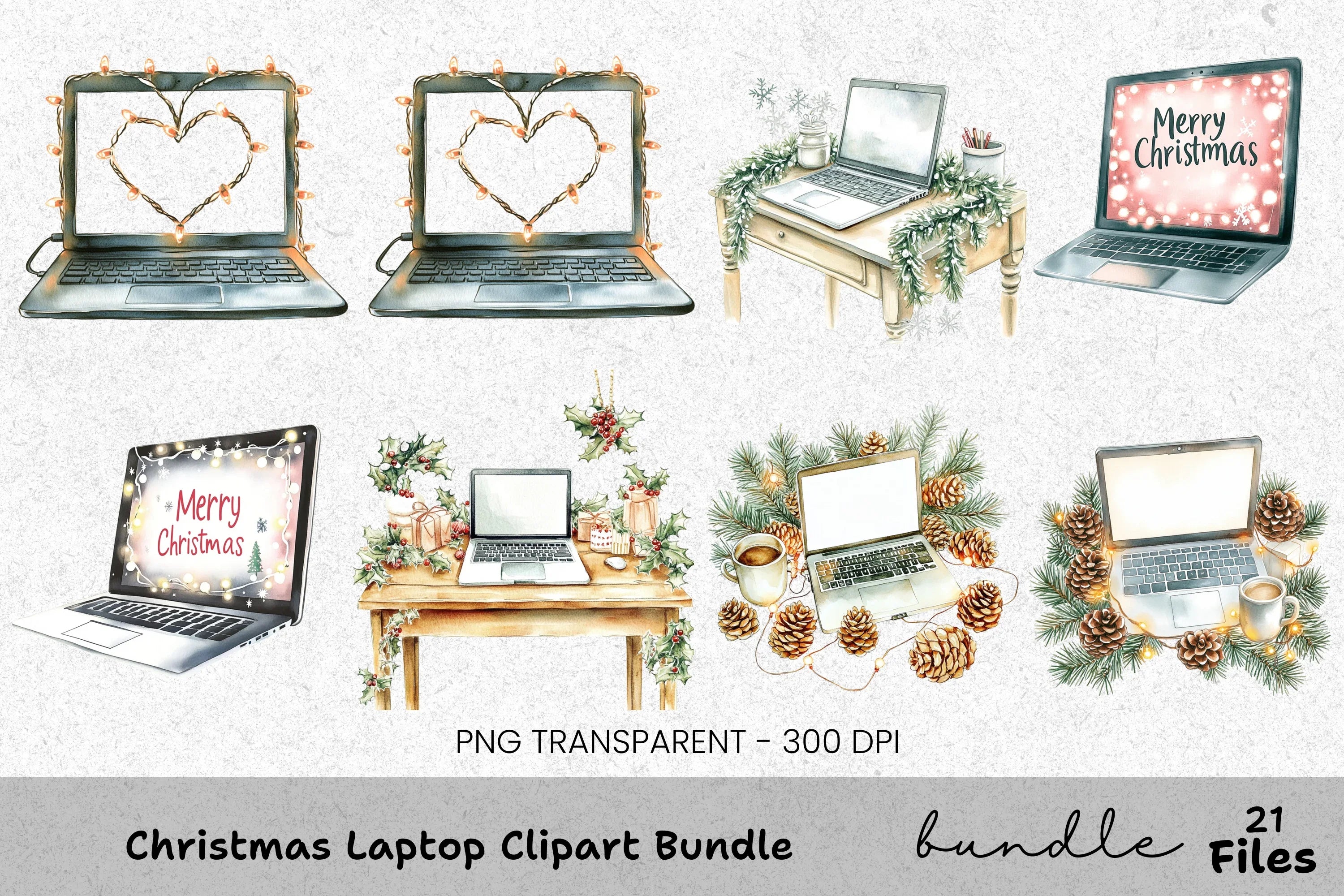 Christmas Laptop Pinecones Clipart Bundle