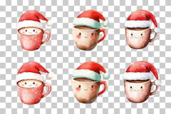Kawaii Tea Cup with Santa Hat Clipart Bundle - CraftNest - Digital Crafting and Art