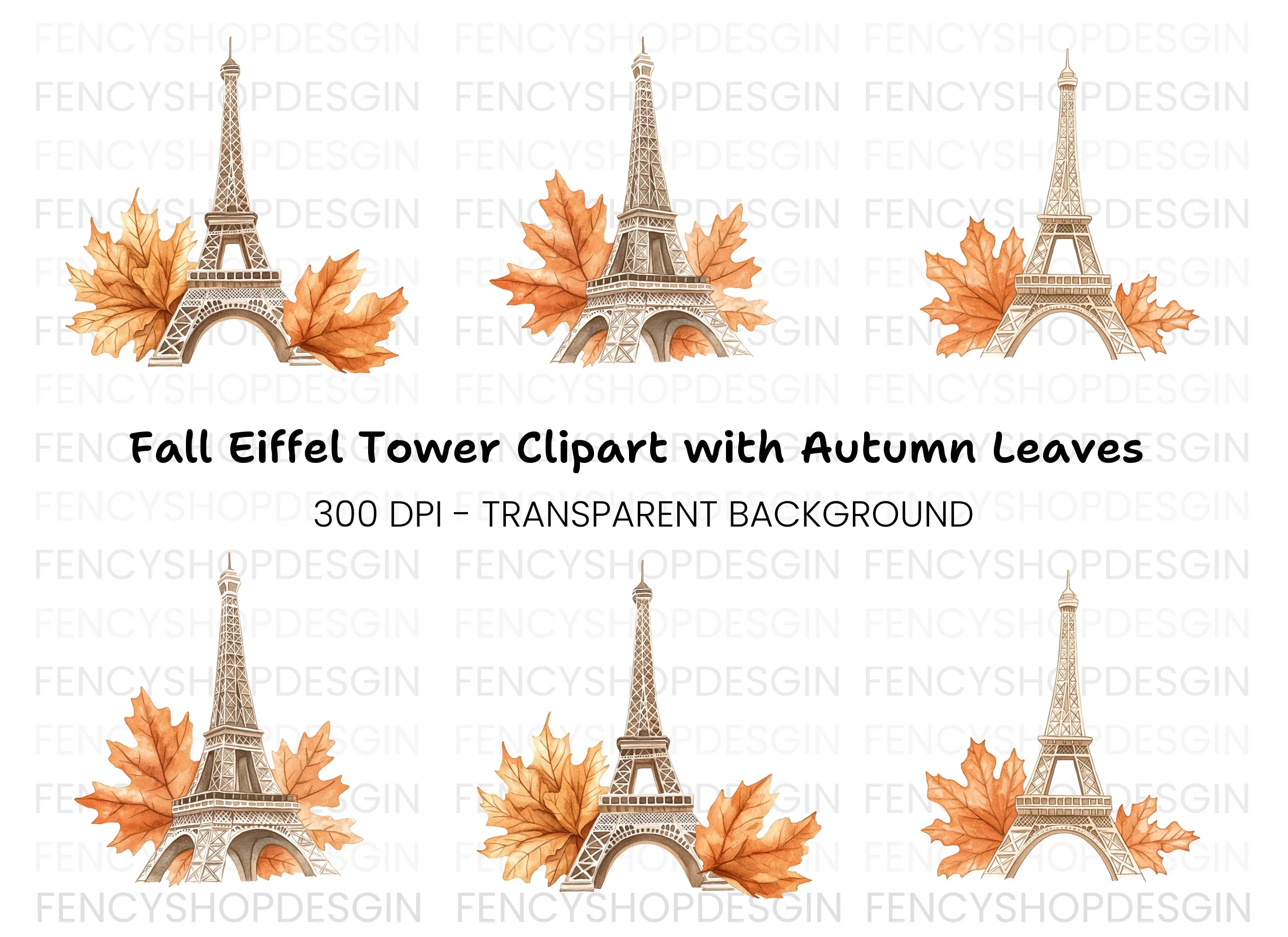 Parisian Fall Eiffel Tower Clipart Bundle