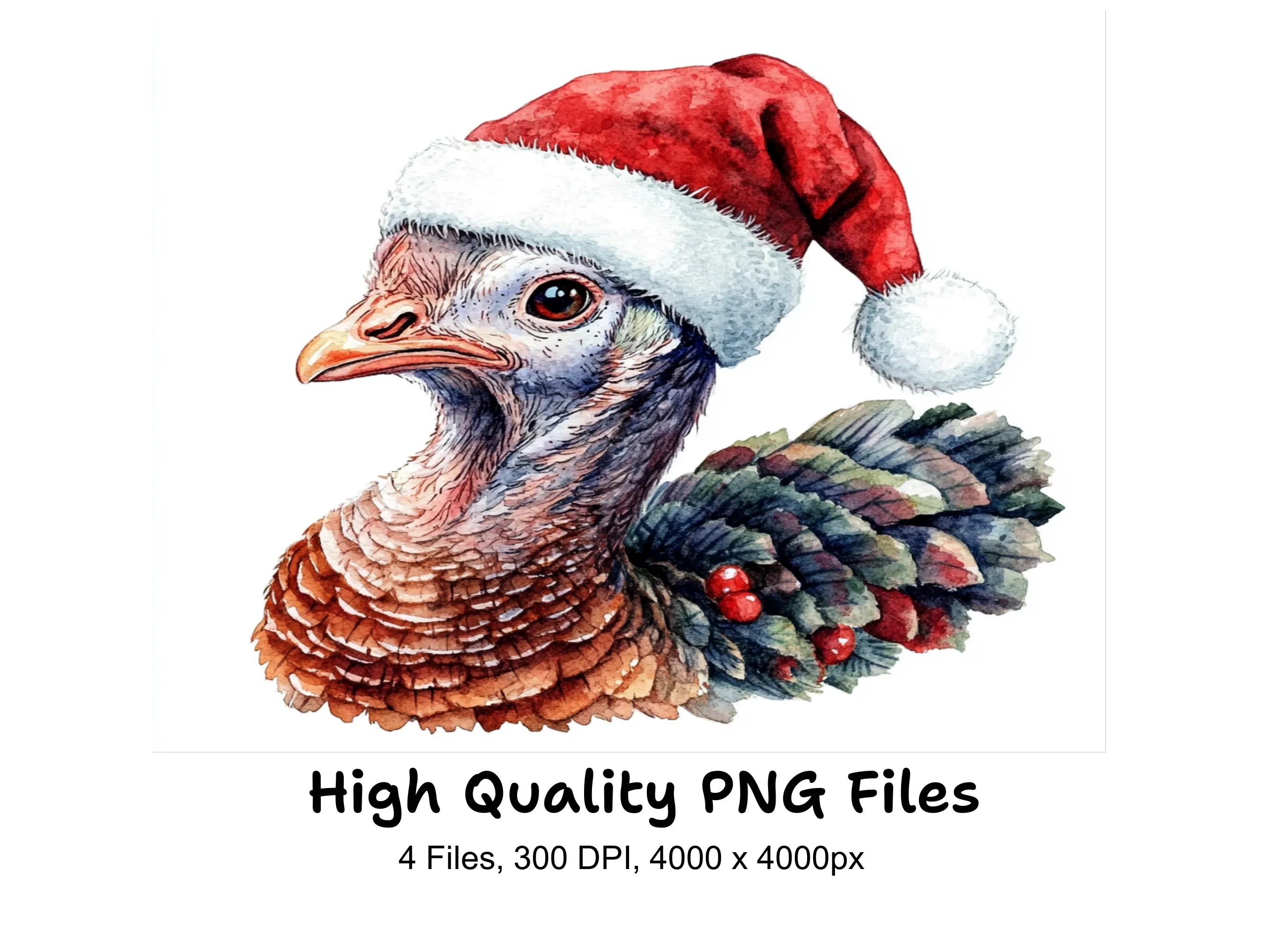 Christmas Turkey with Santa Hat Clipart Bundle