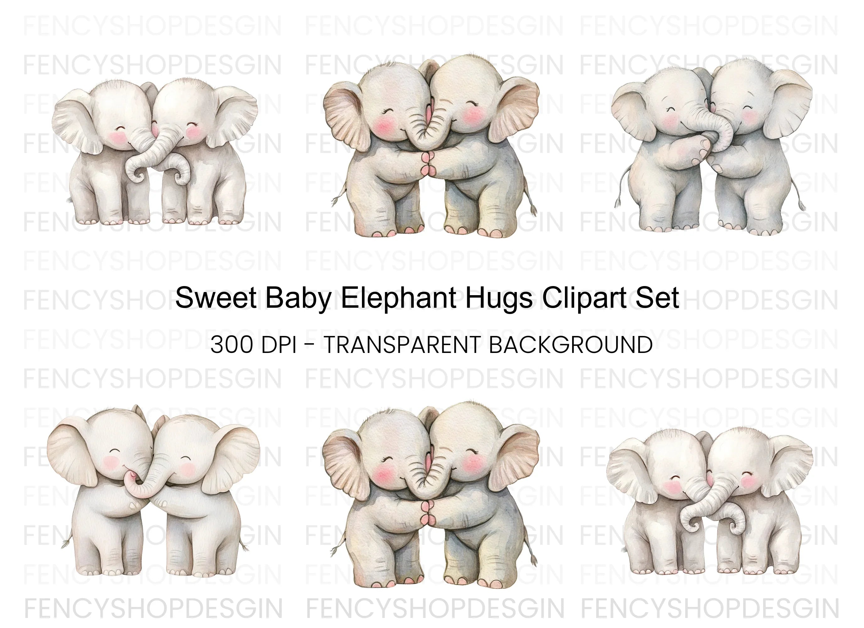 Sweet Baby Elephant Hugs Clipart Bundle