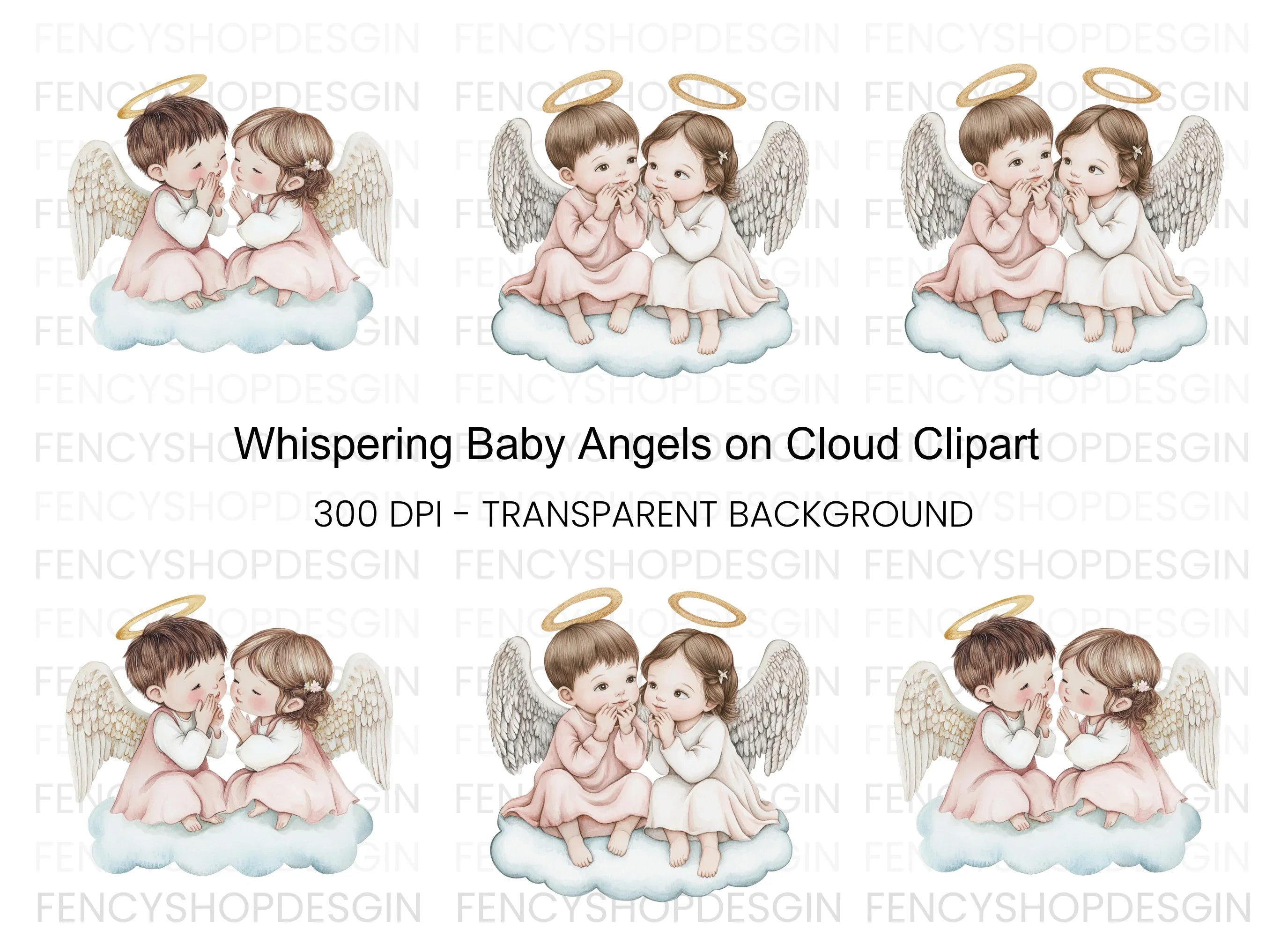 Whispering Angel Babies on Clouds Clipart Bundle
