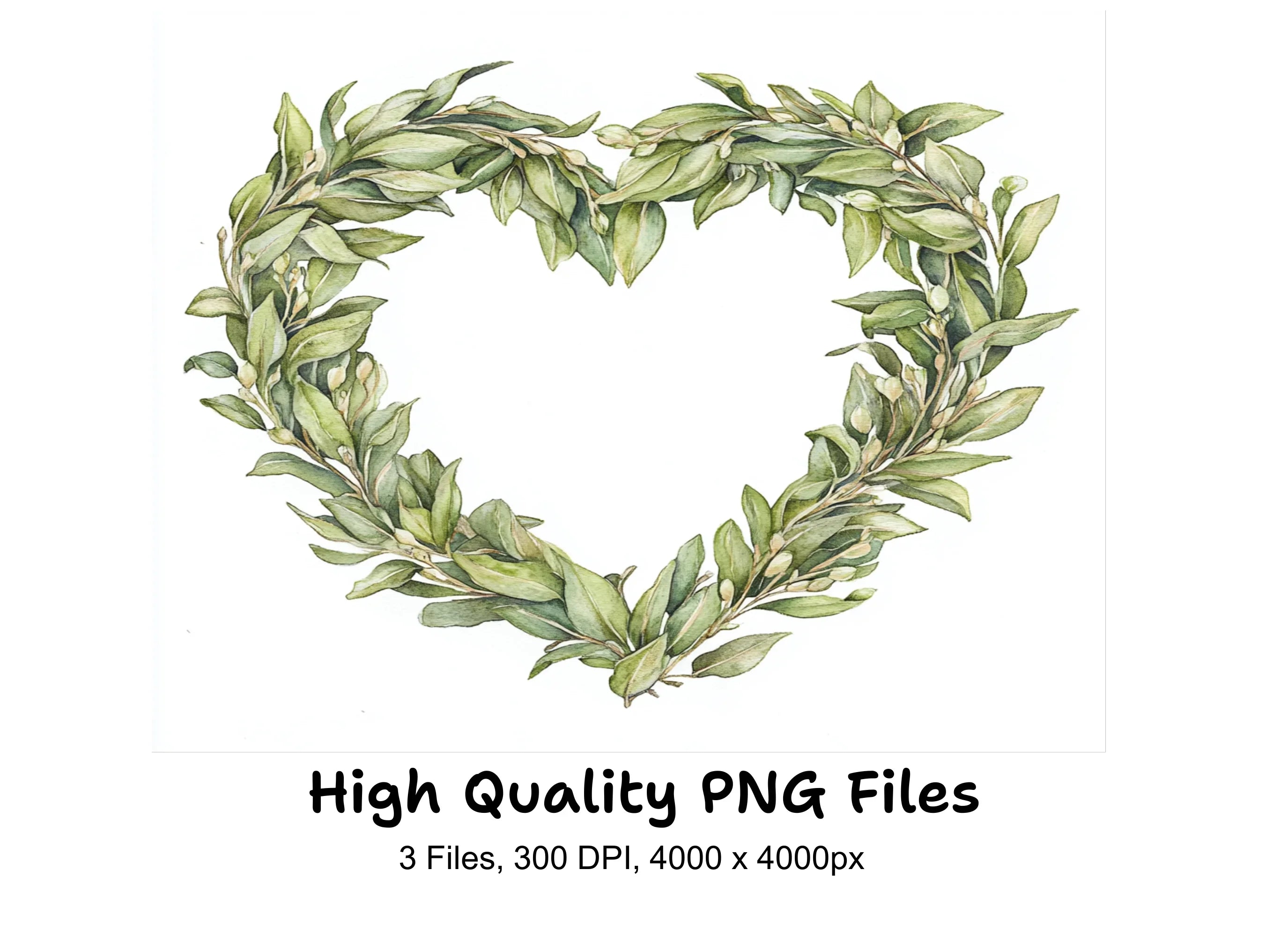 Green Leaf Heart Wreath Clipart Bundle