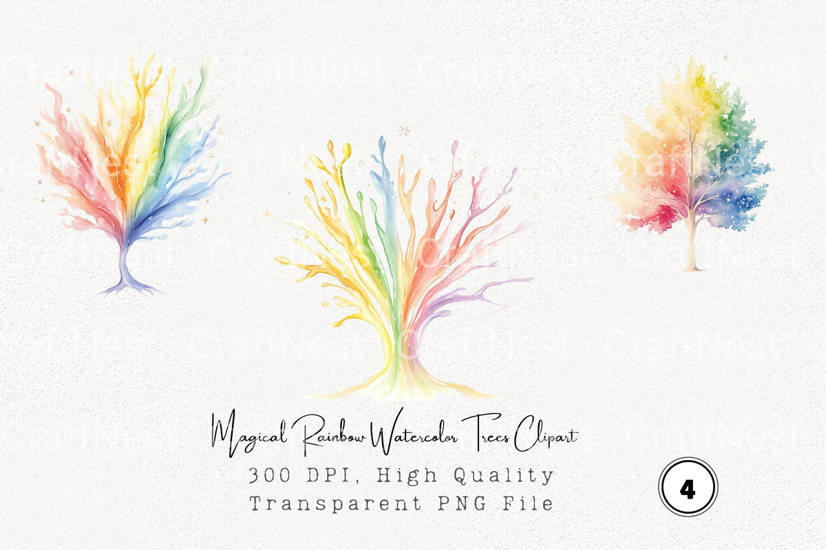 Magical Rainbow Trees Clipart Bundle