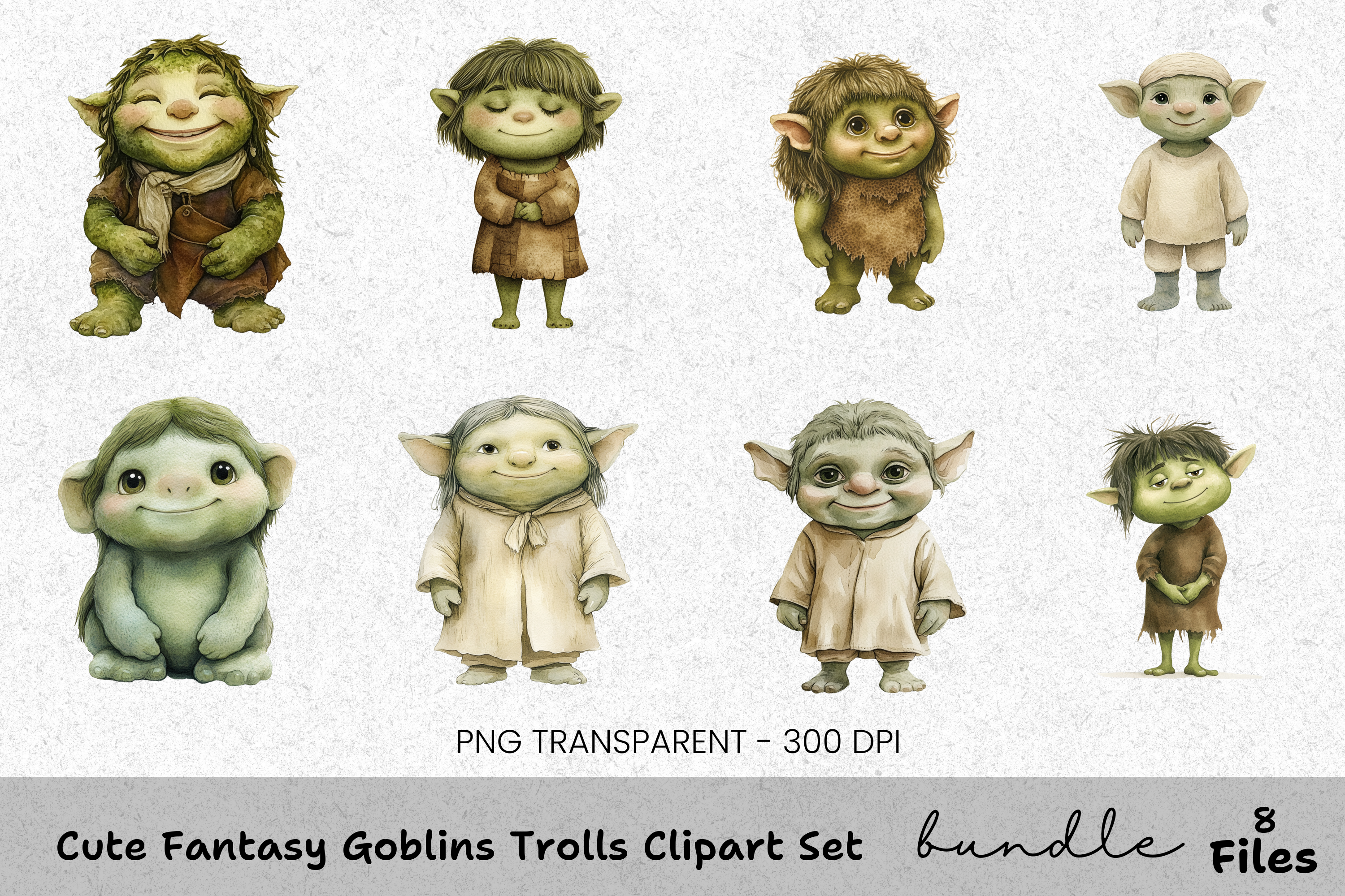 Adorable Fantasy Goblins & Trolls Clipart Bundle