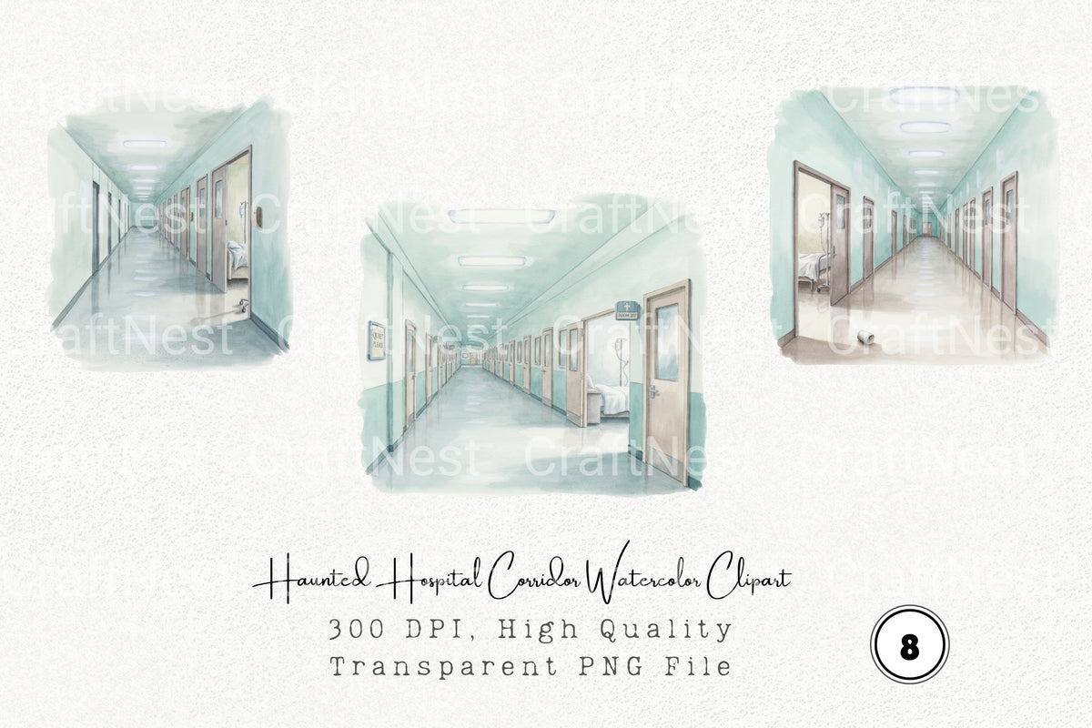 Haunted Hospital Corridor Clipart Bundle