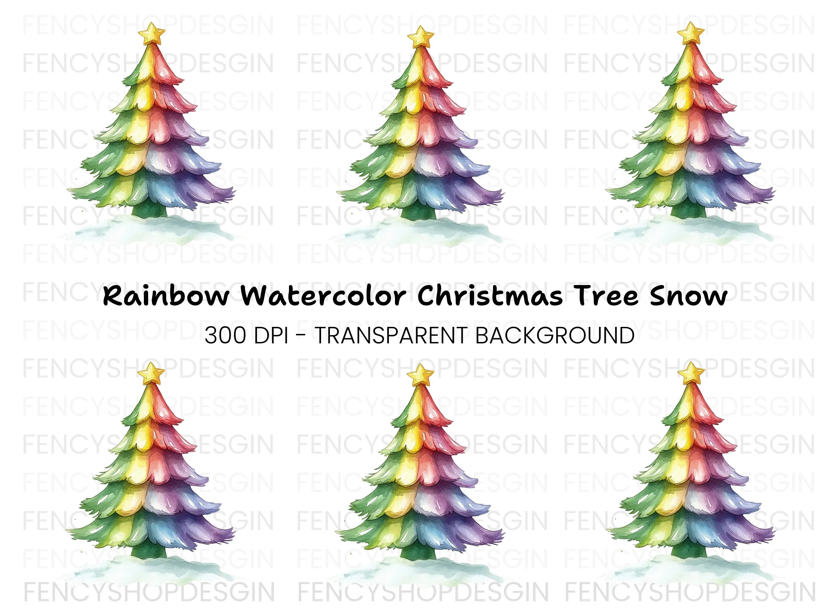 Rainbow Christmas Tree Clipart Bundle