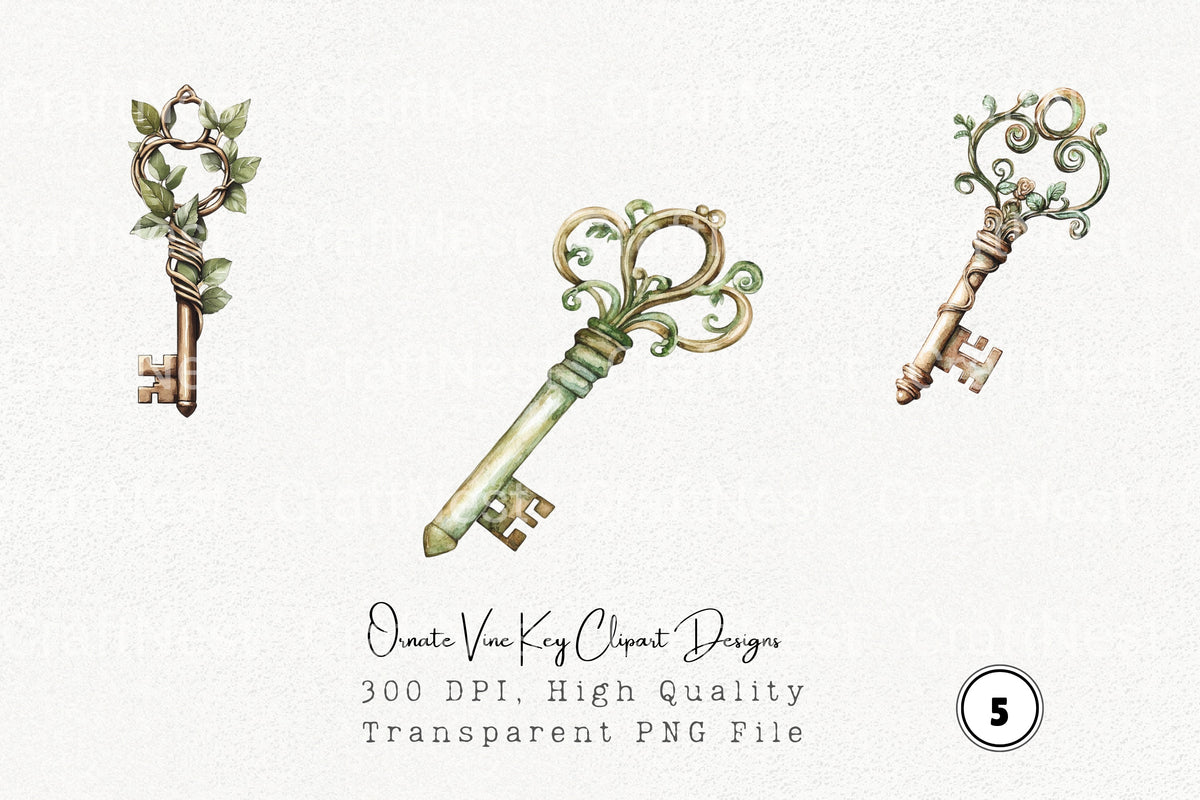 Ornate Vine Key Designs Clipart Bundle