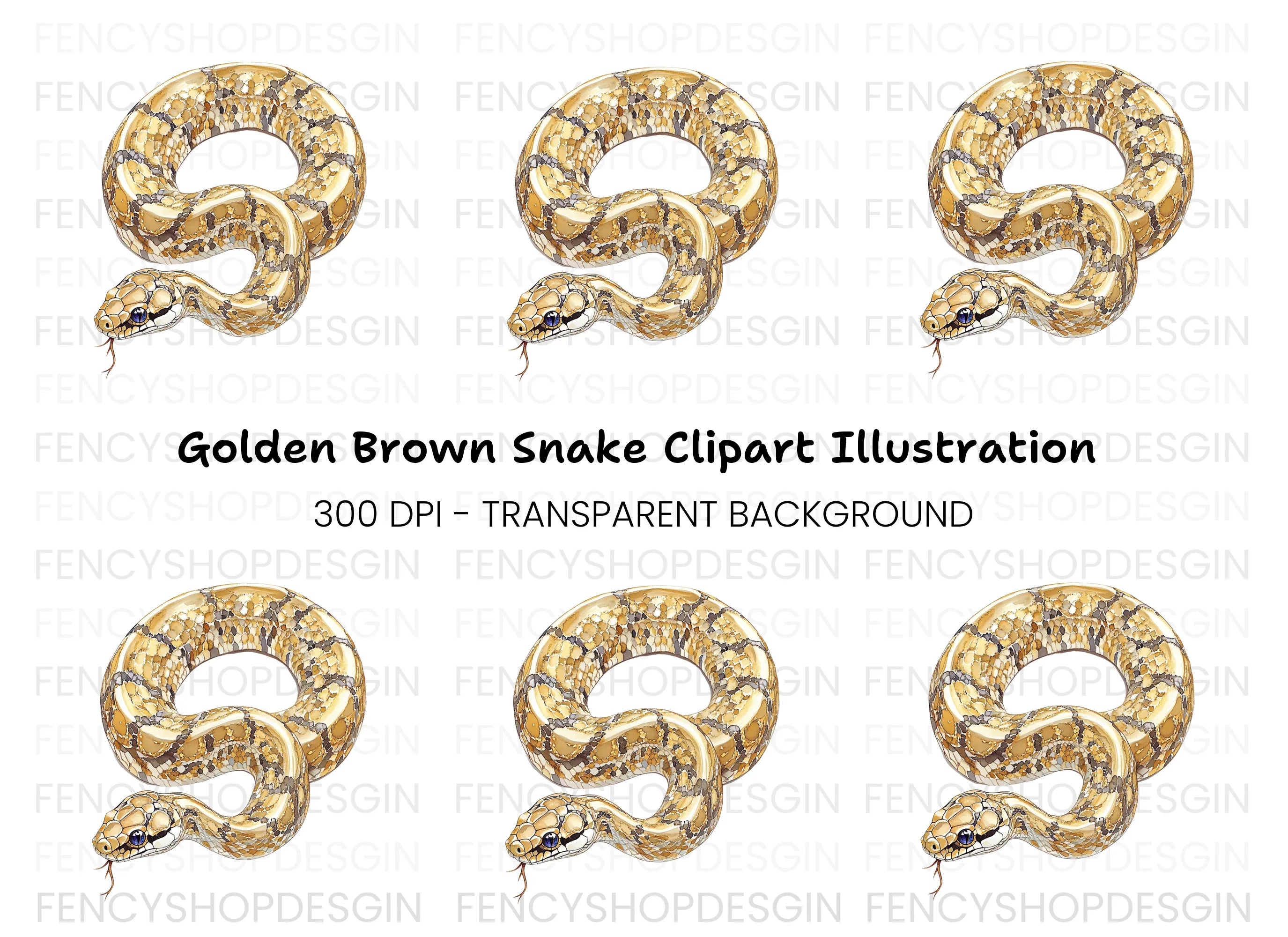 Golden Patterned Snake Clipart Bundle