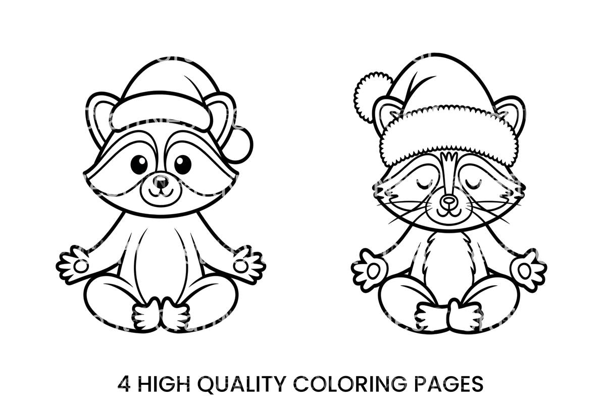 Meditating Christmas Raccoon Coloring Books