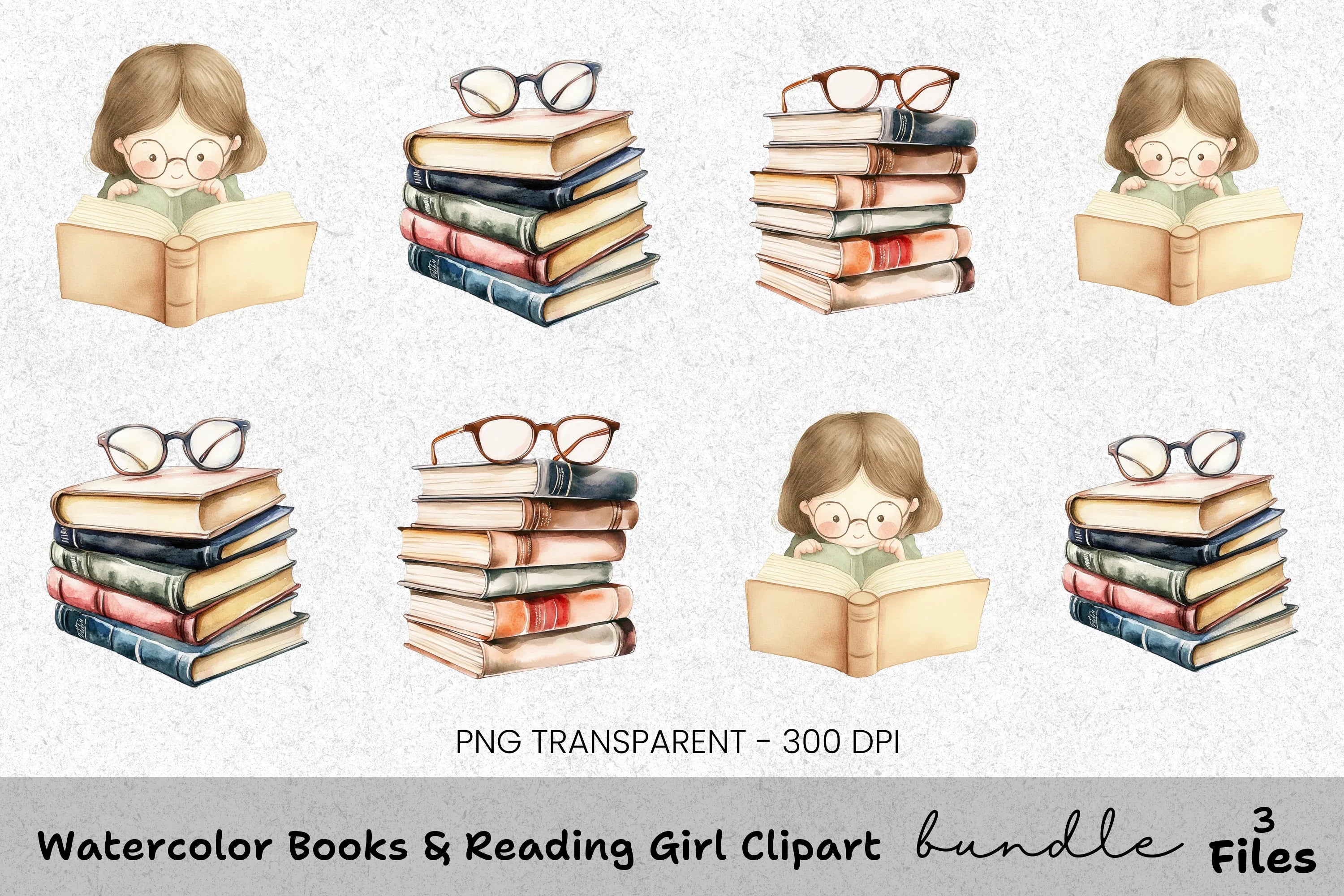 Books Reading Girl Clipart Bundle
