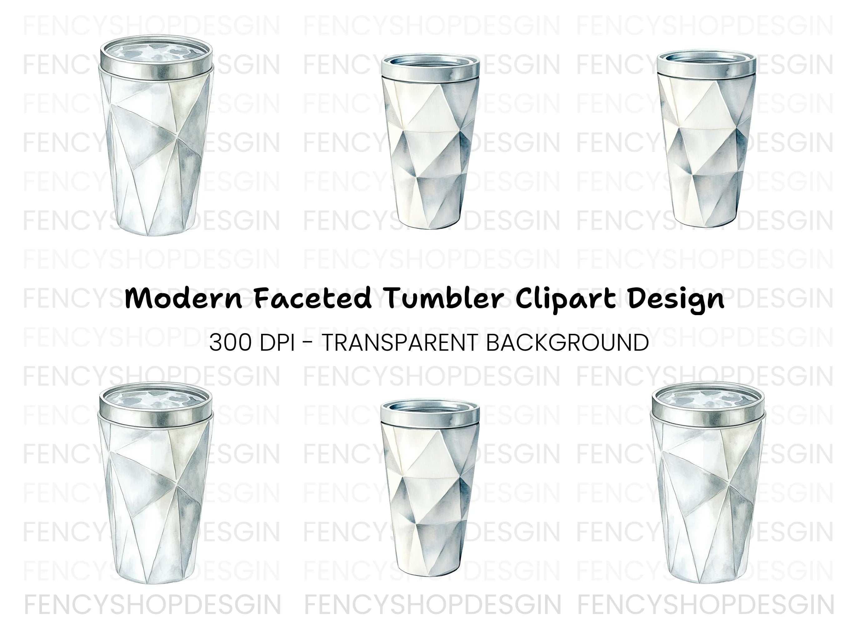 Silver Geometric Tumblers Clipart Bundle
