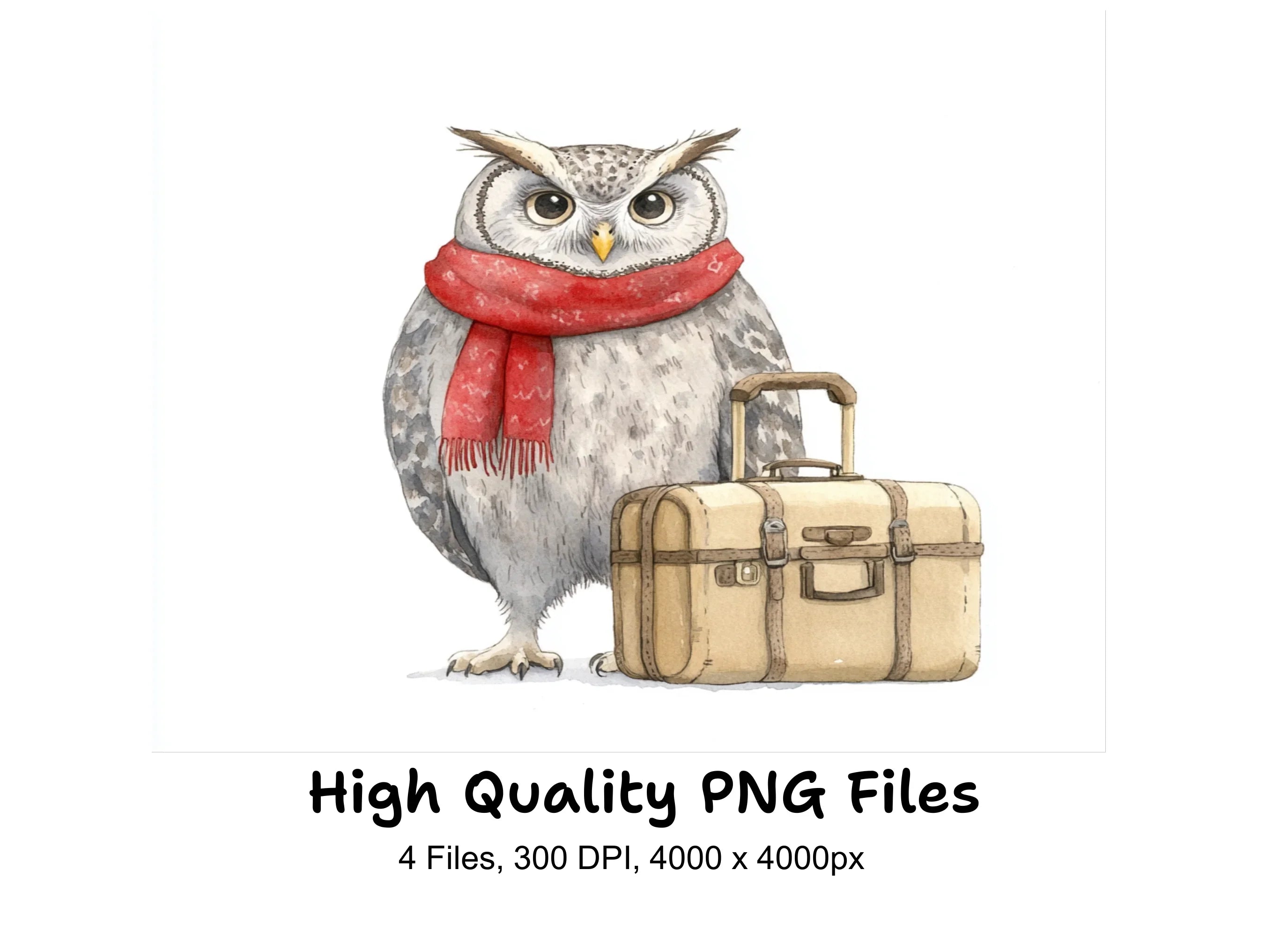 Cute Owls with Scarves and Suitcases Clipart Bundle