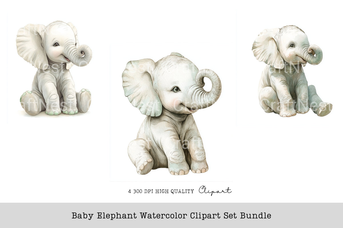 Baby Elephant Clipart Bundle