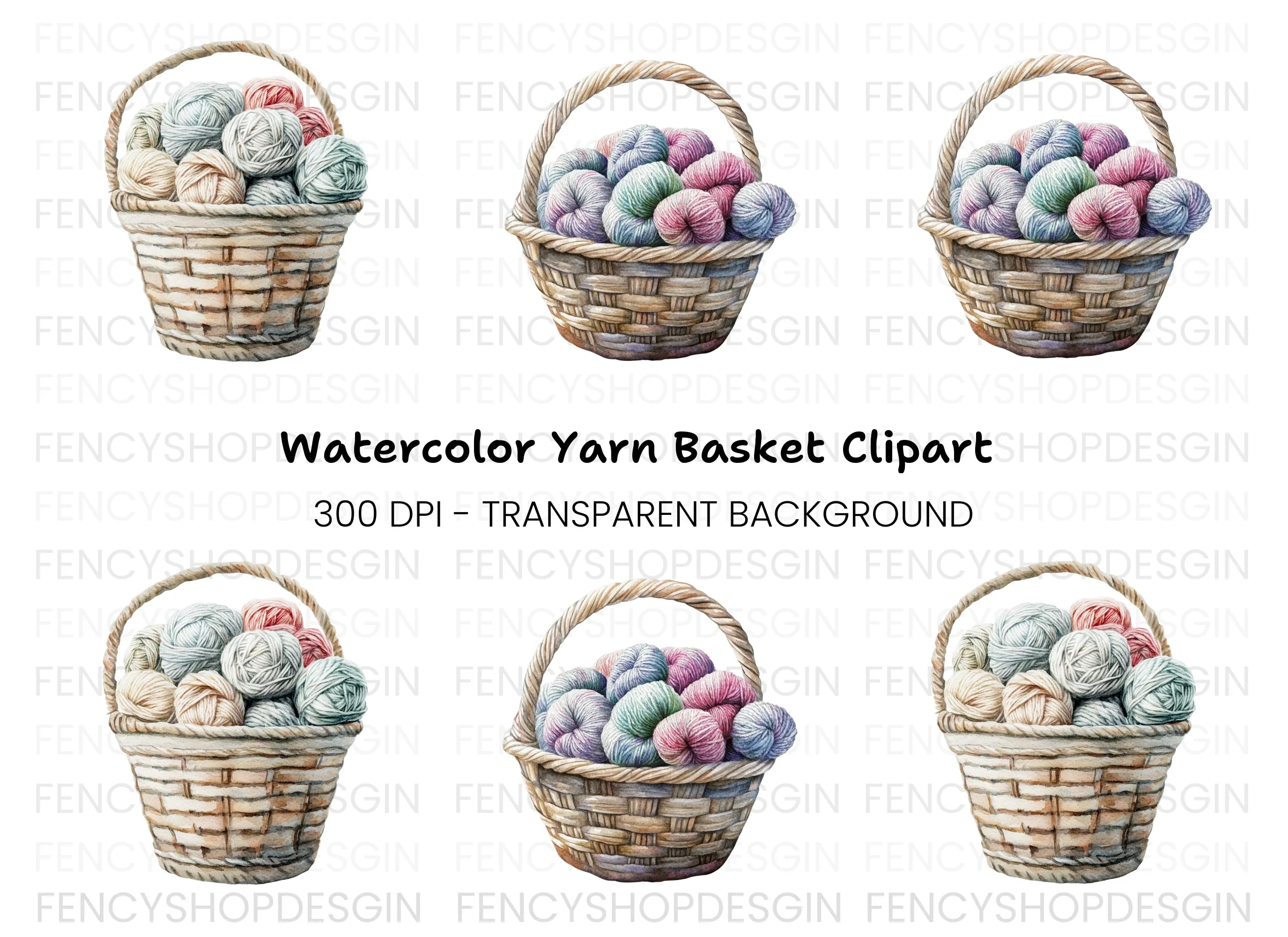 Yarn Baskets Clipart Bundle