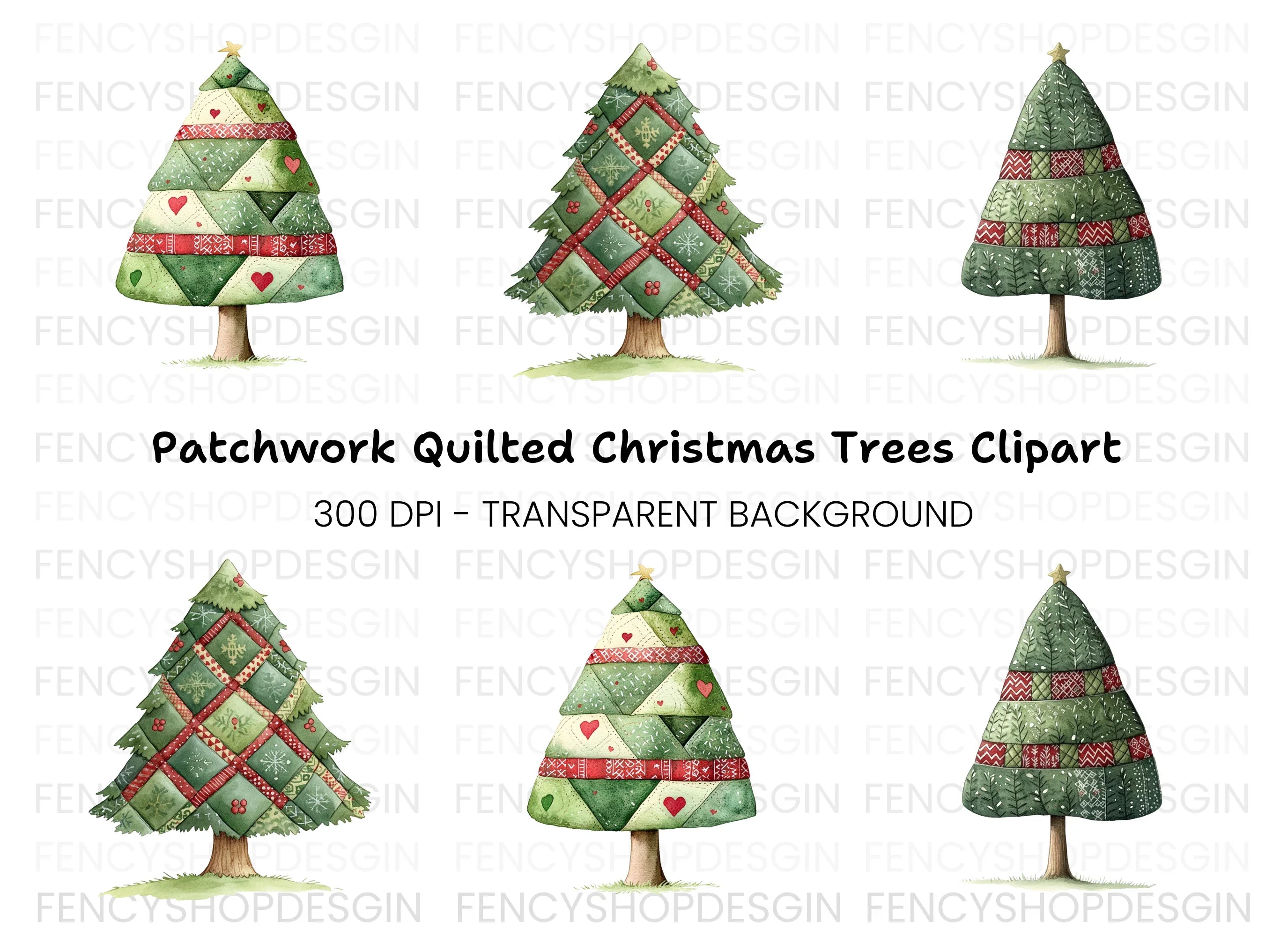 Quilted Christmas Tree Clipart Bundle