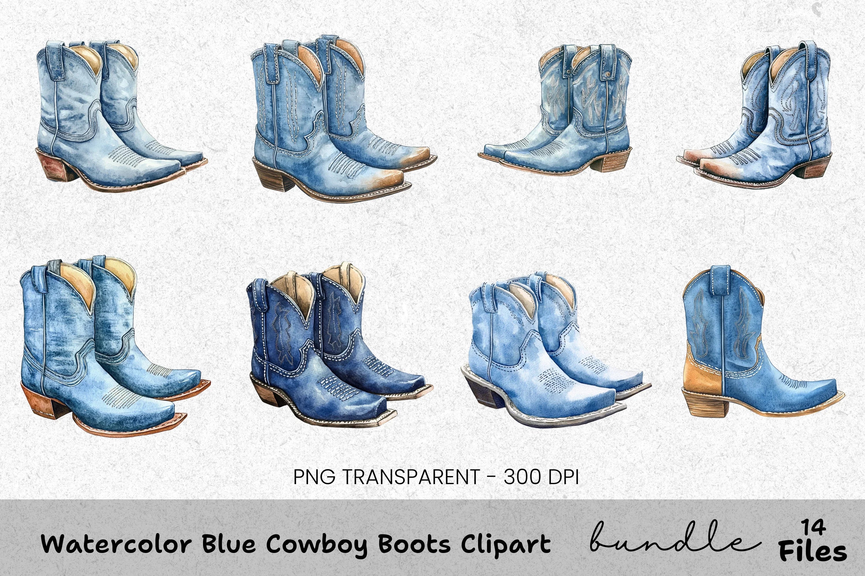 Blue Cowboy Boots Clipart Bundle