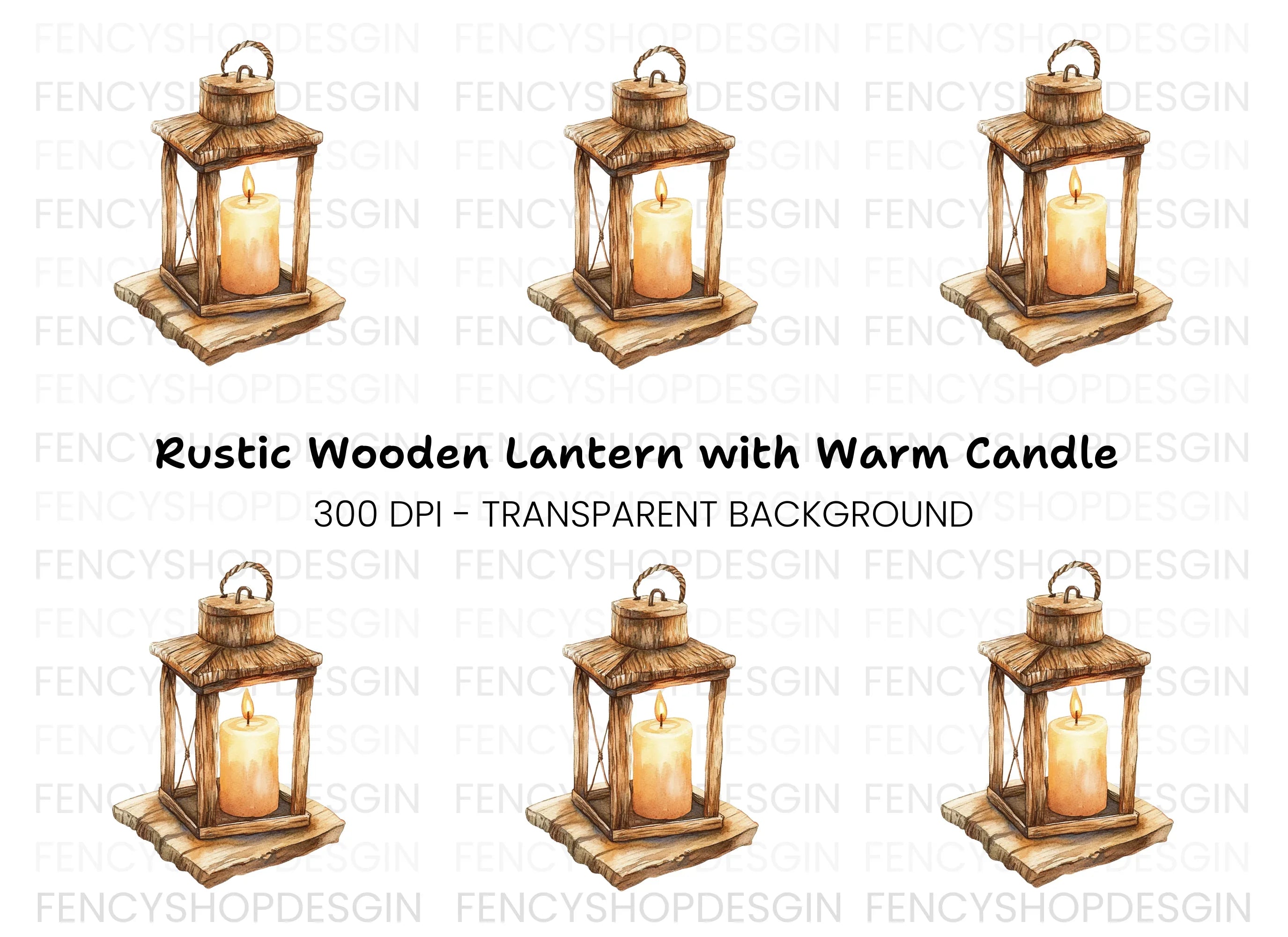 Rustic Wooden Lantern Clipart Bundle