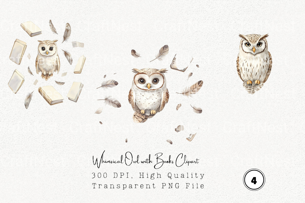 Whimsical Owl With Books Clipart Planner