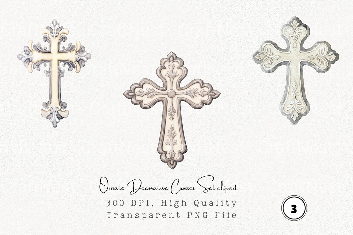 Ornate Decorative Crosses Clipart Bundle