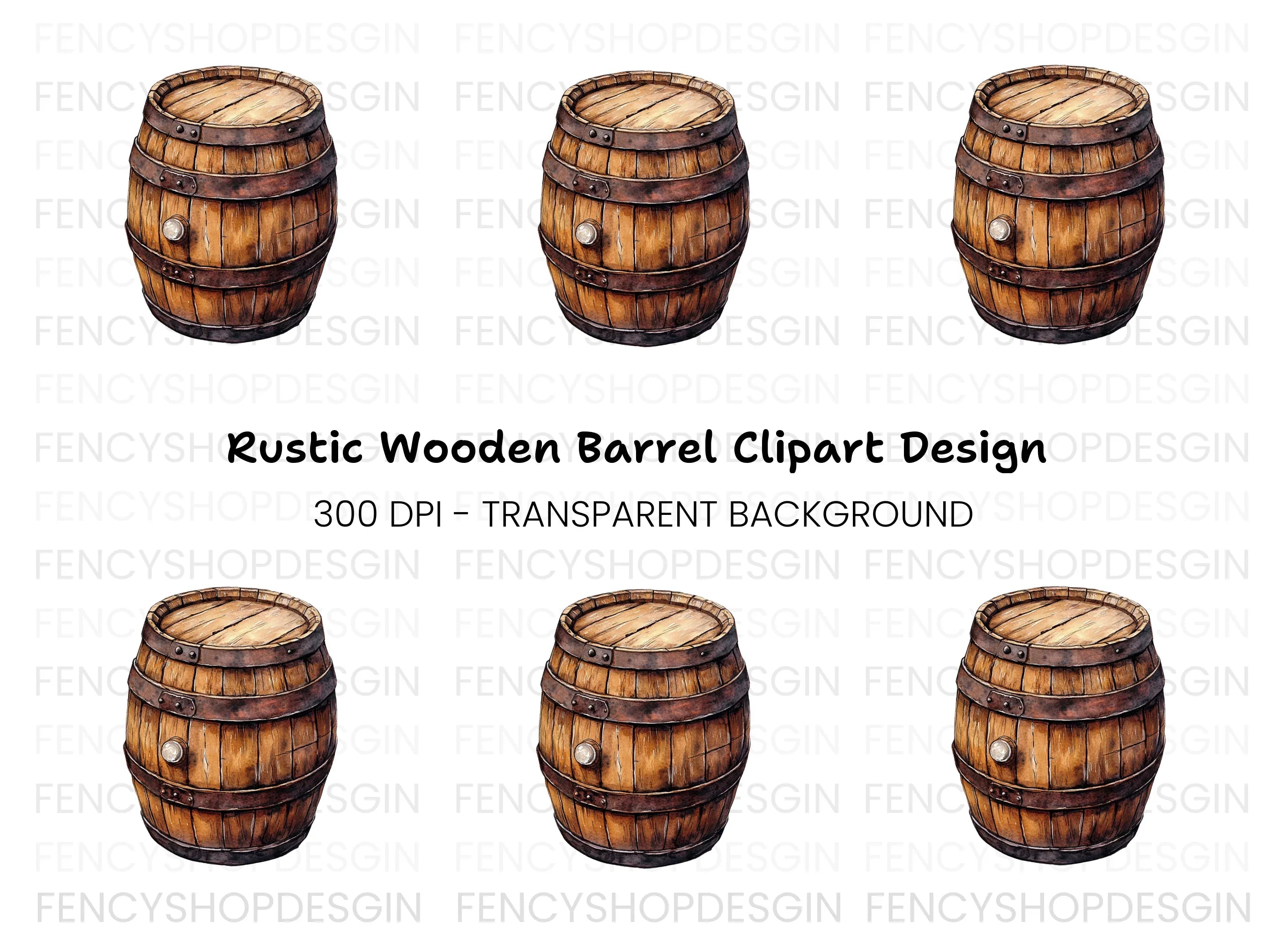 Rustic Wooden Barrel Clipart Bundle