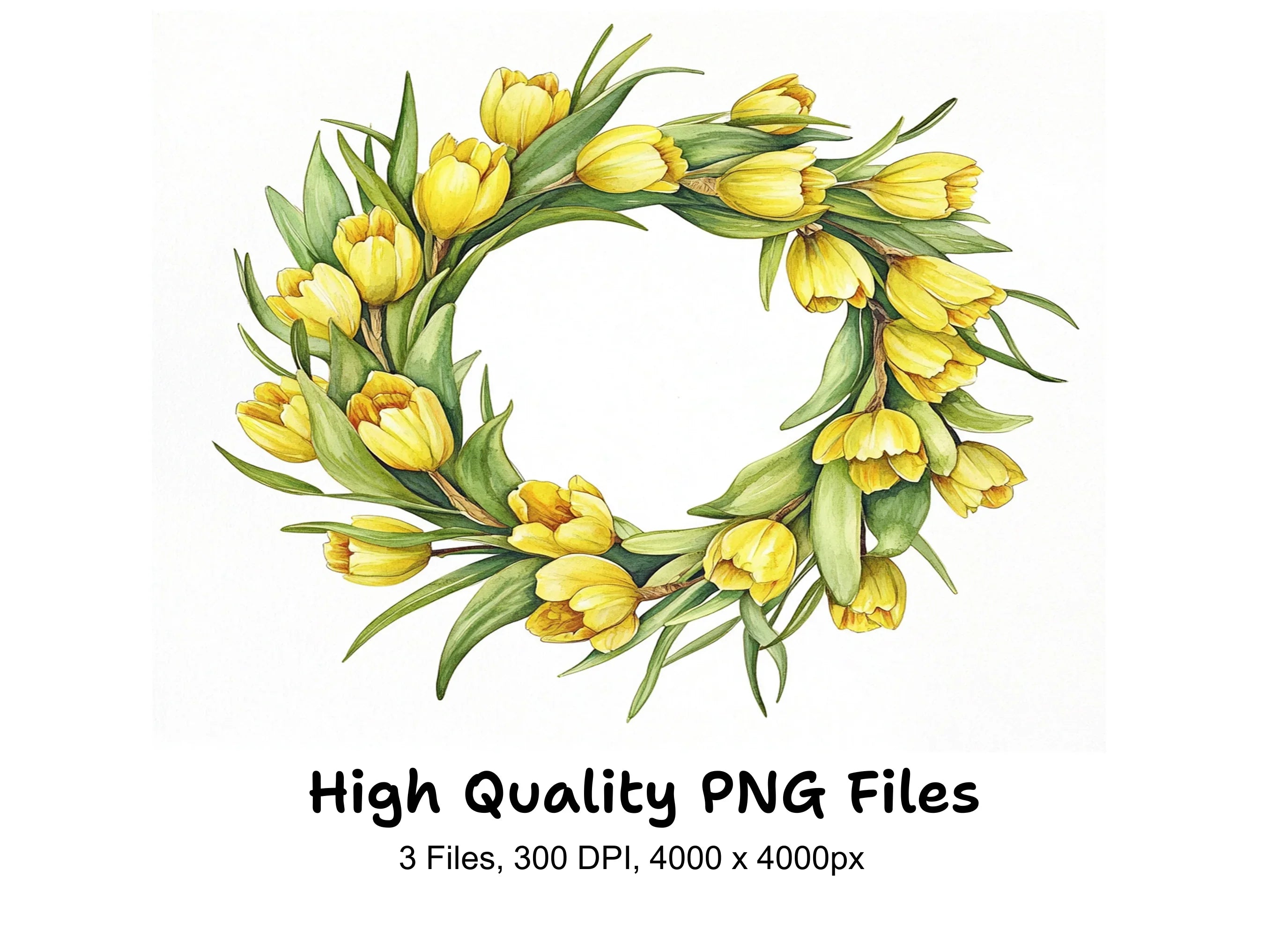 Yellow Tulip and Daffodil Wreaths Clipart Bundle