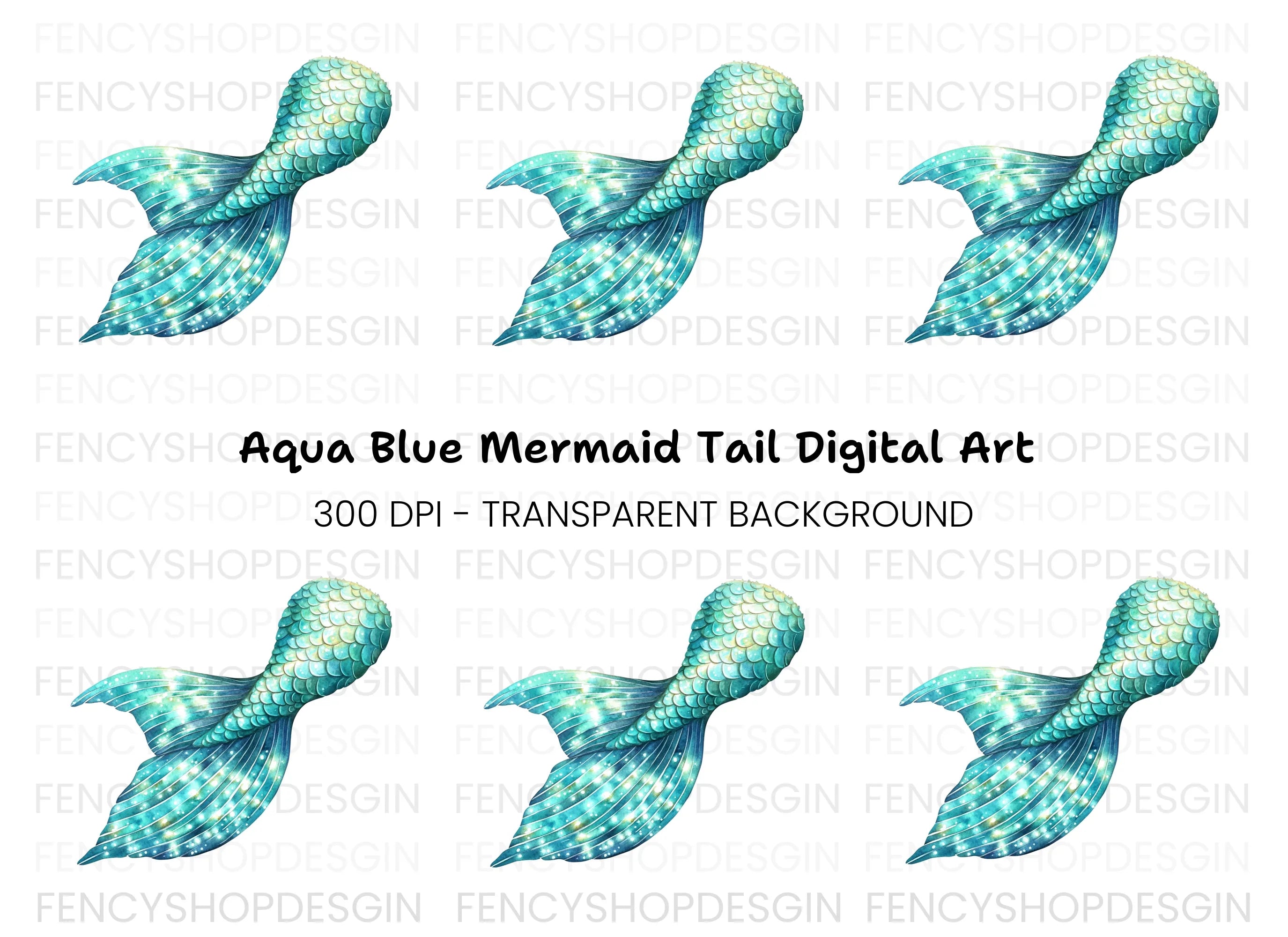 Glittering Blue Mermaid Tail Clipart Bundle