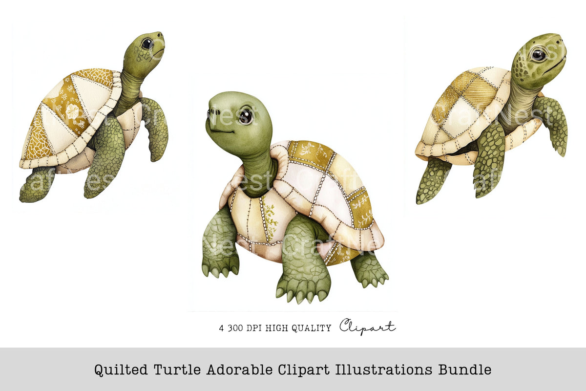 Quilted Turtle Adorable Illustrations Clipart Bundle