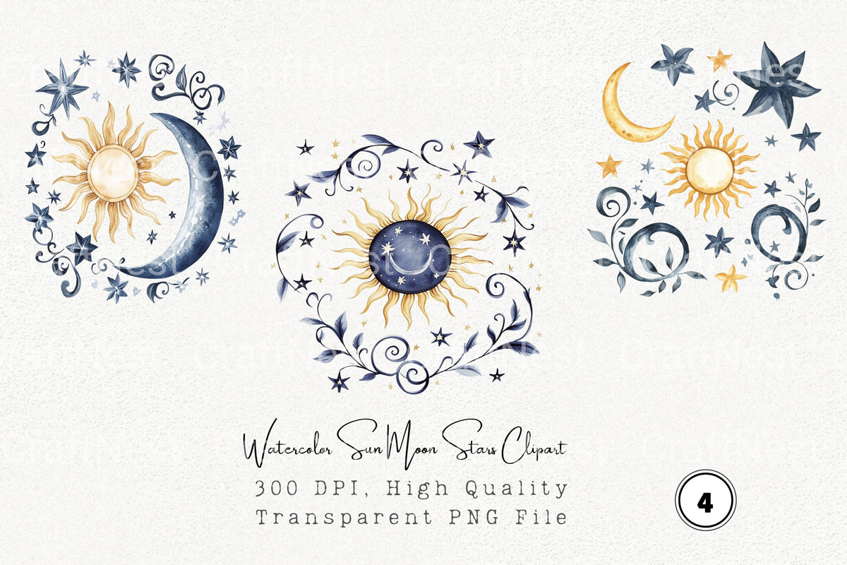 Sun Moon Stars Clipart Bundle