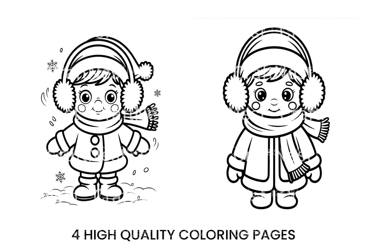 Winter Kids and Snowflakes Coloring Books