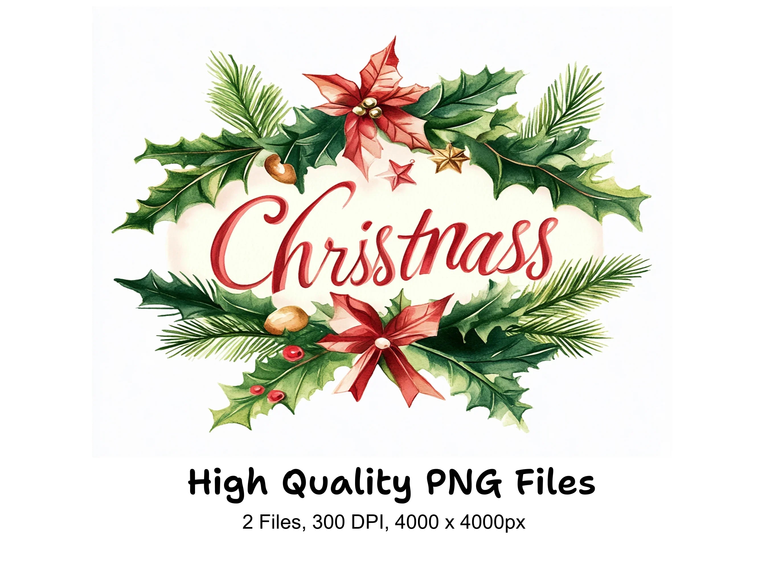 Christmas Holly Wreaths Clipart Bundle