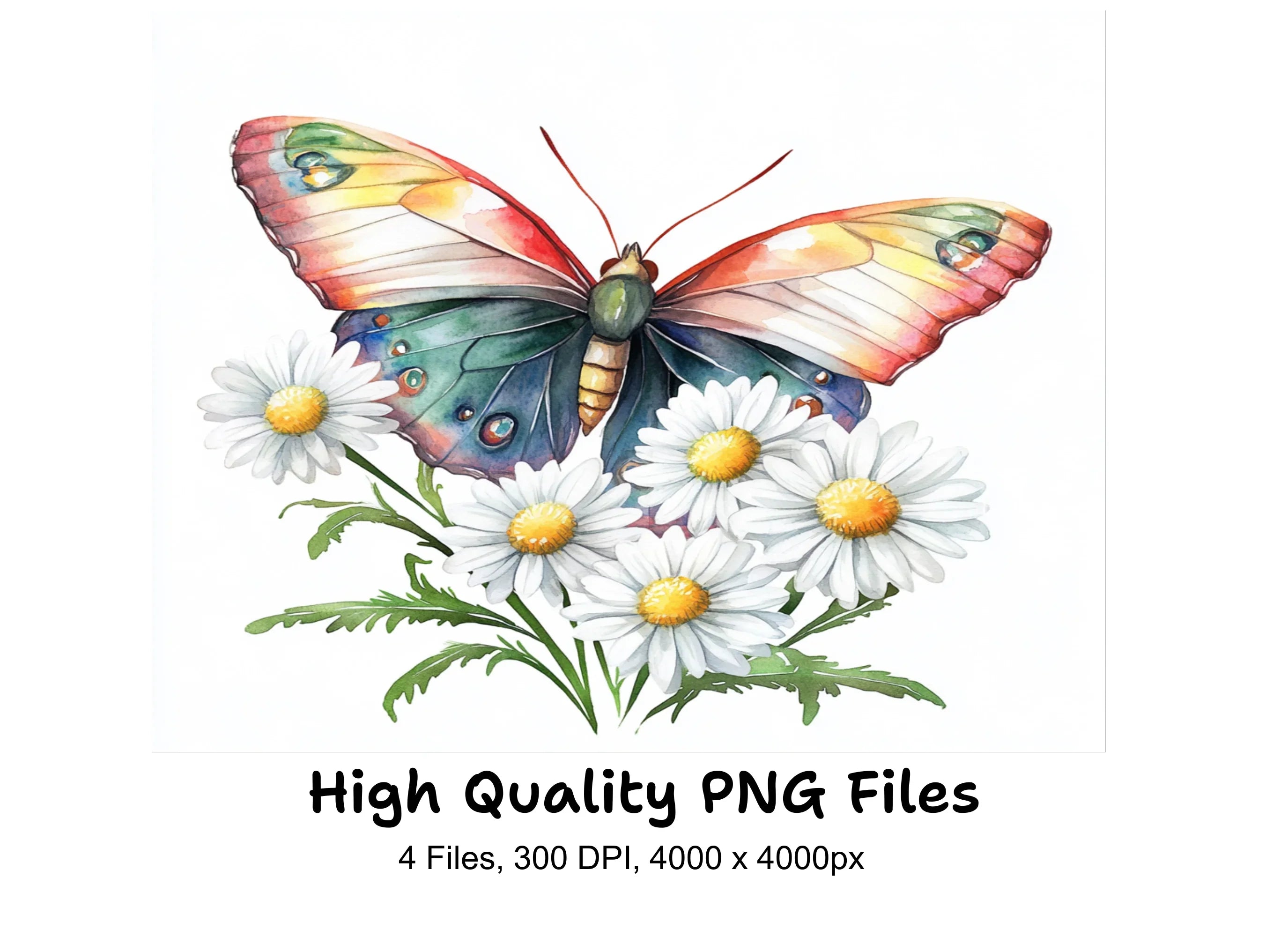 Colorful Butterflies and Daisies Clipart Bundle