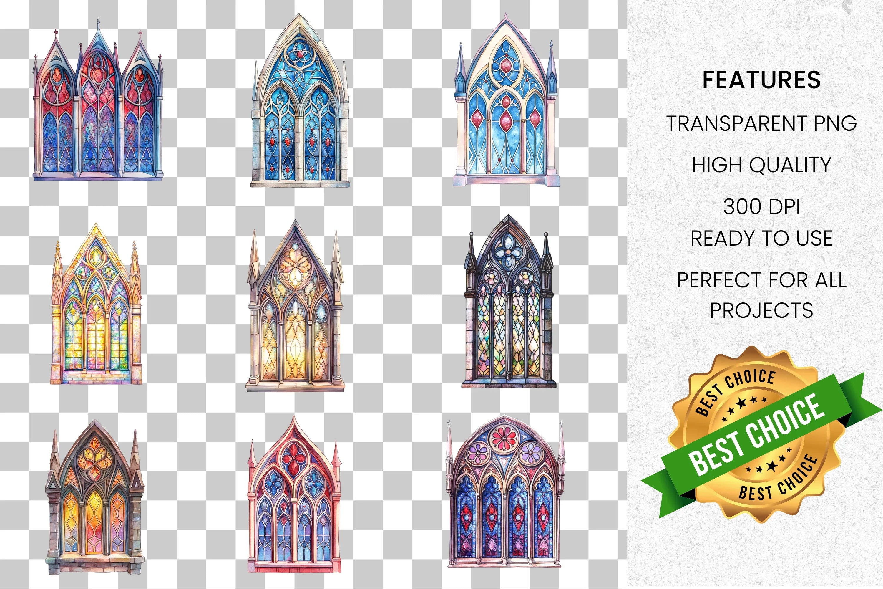 Stained Glass Windows Clipart Bundle