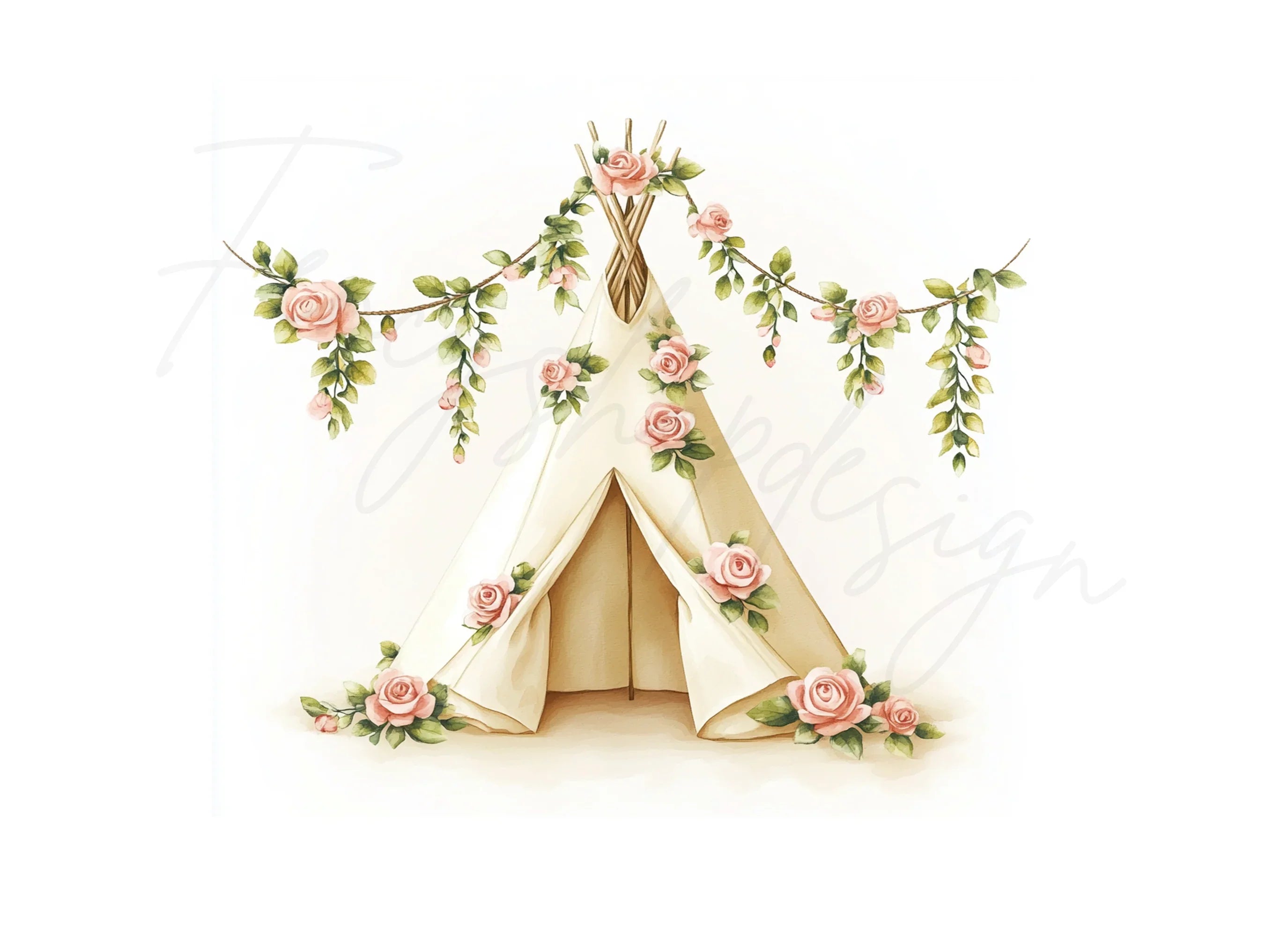 Boho Floral Teepee Clipart Bundle