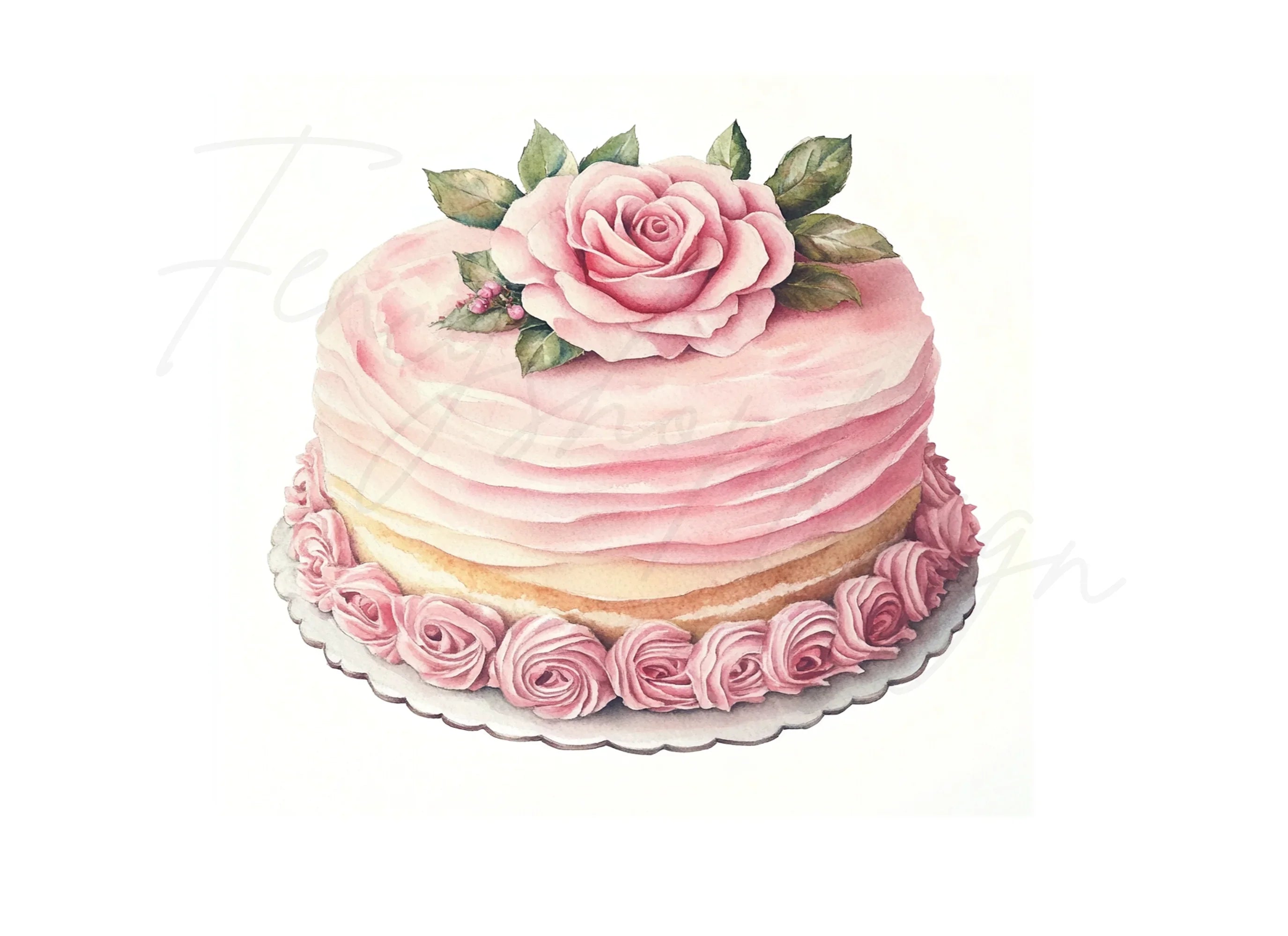 Elegant Pink Rose Cakes Clipart Bundle