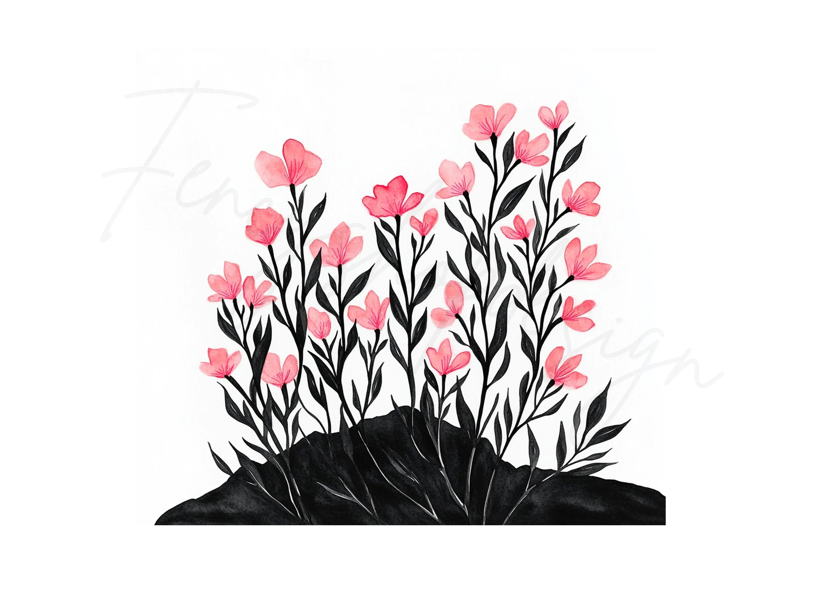 Pink Flowers and Leaves Clipart Bundle