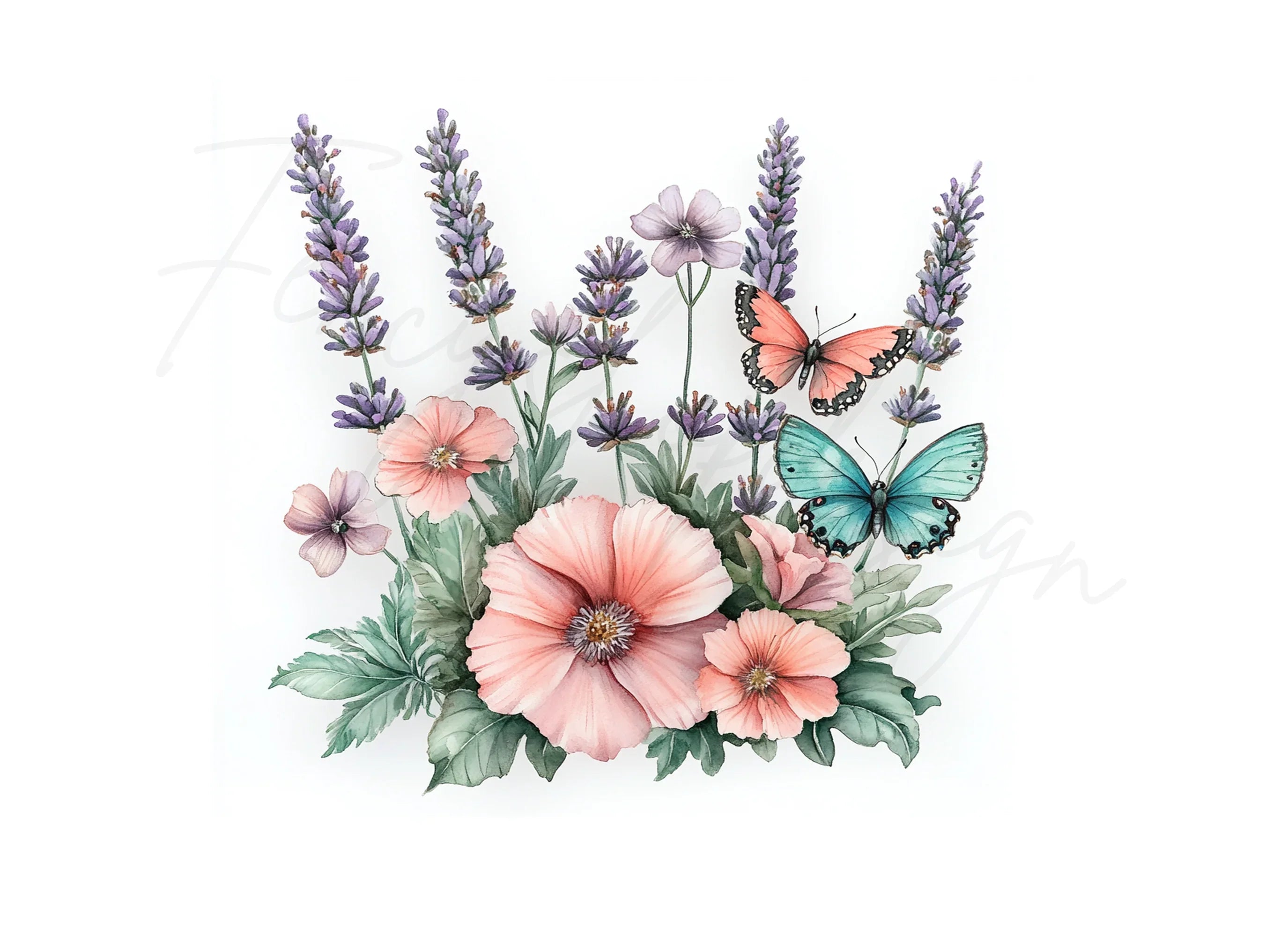 Lavender and Butterfly Floral Clipart Bundle