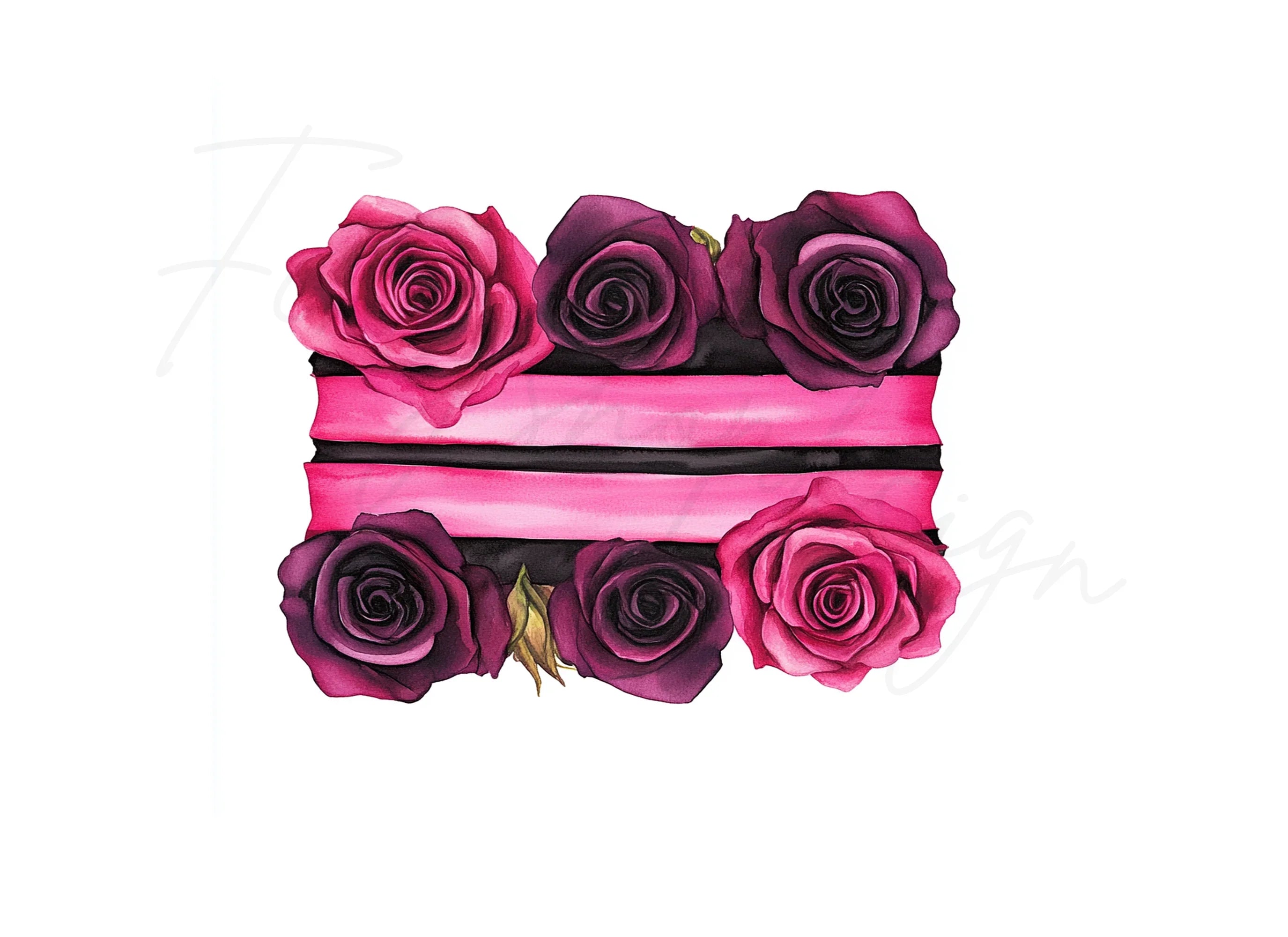 Pink and Black Rose Ribbon Clipart Bundle