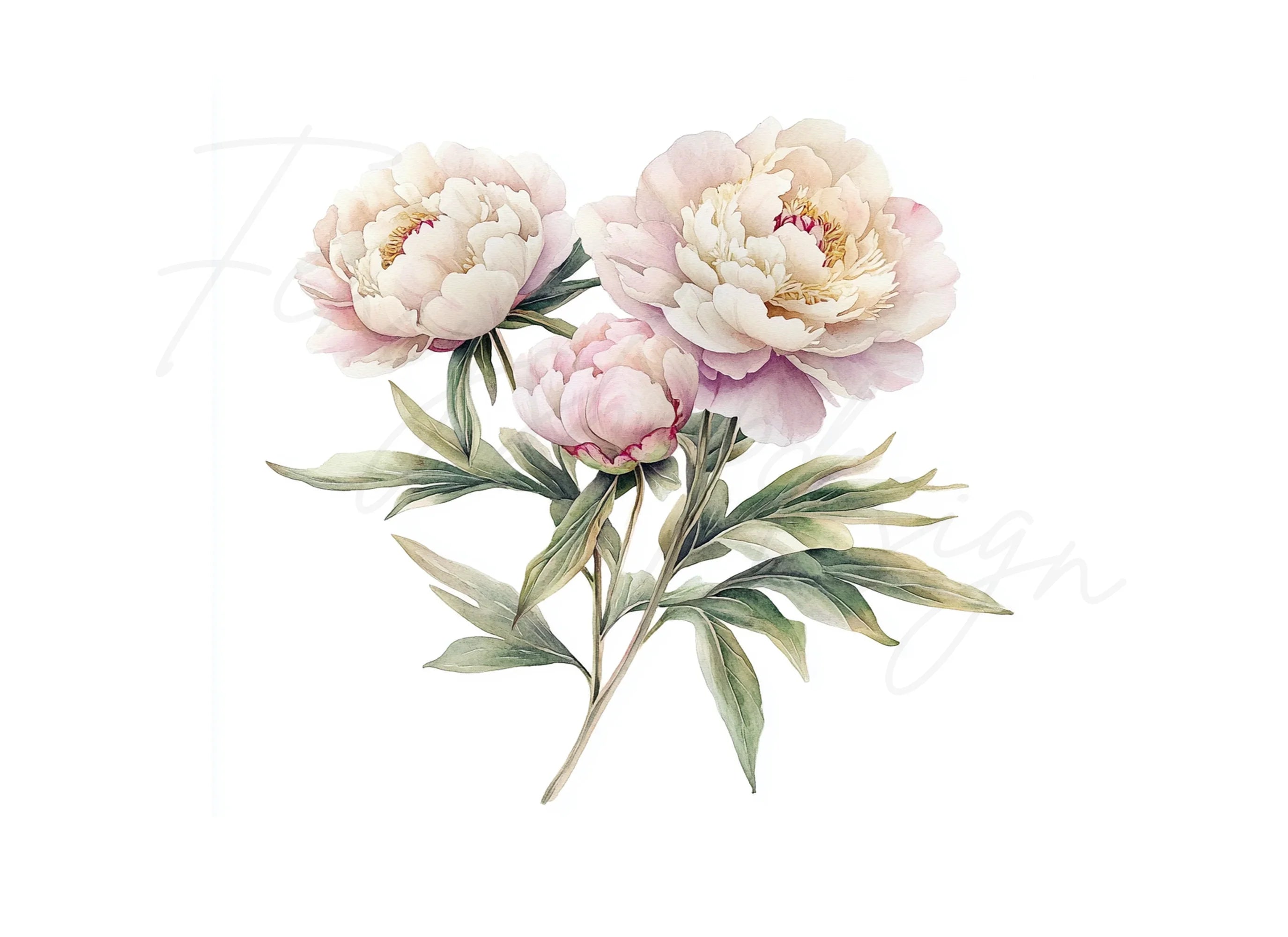 Elegant White Peonies Clipart Bundle
