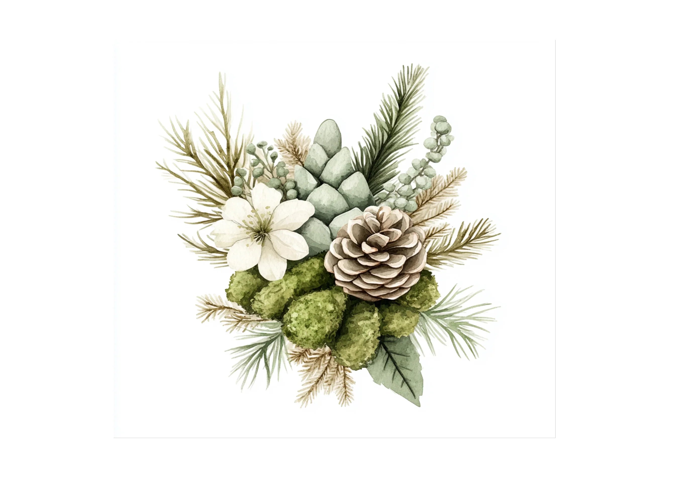 Winter Floral Pine Cone Clipart Bundle