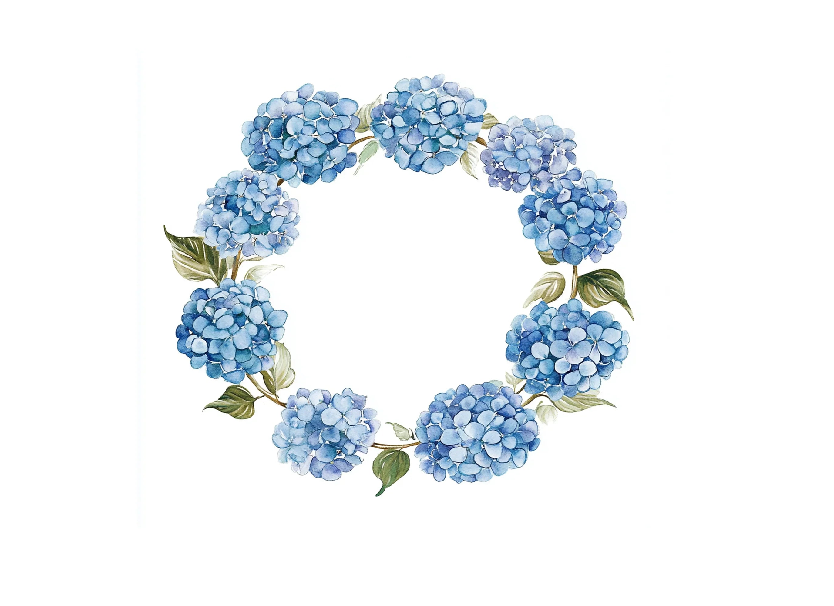 Blue Hydrangea Wreath Clipart Bundle